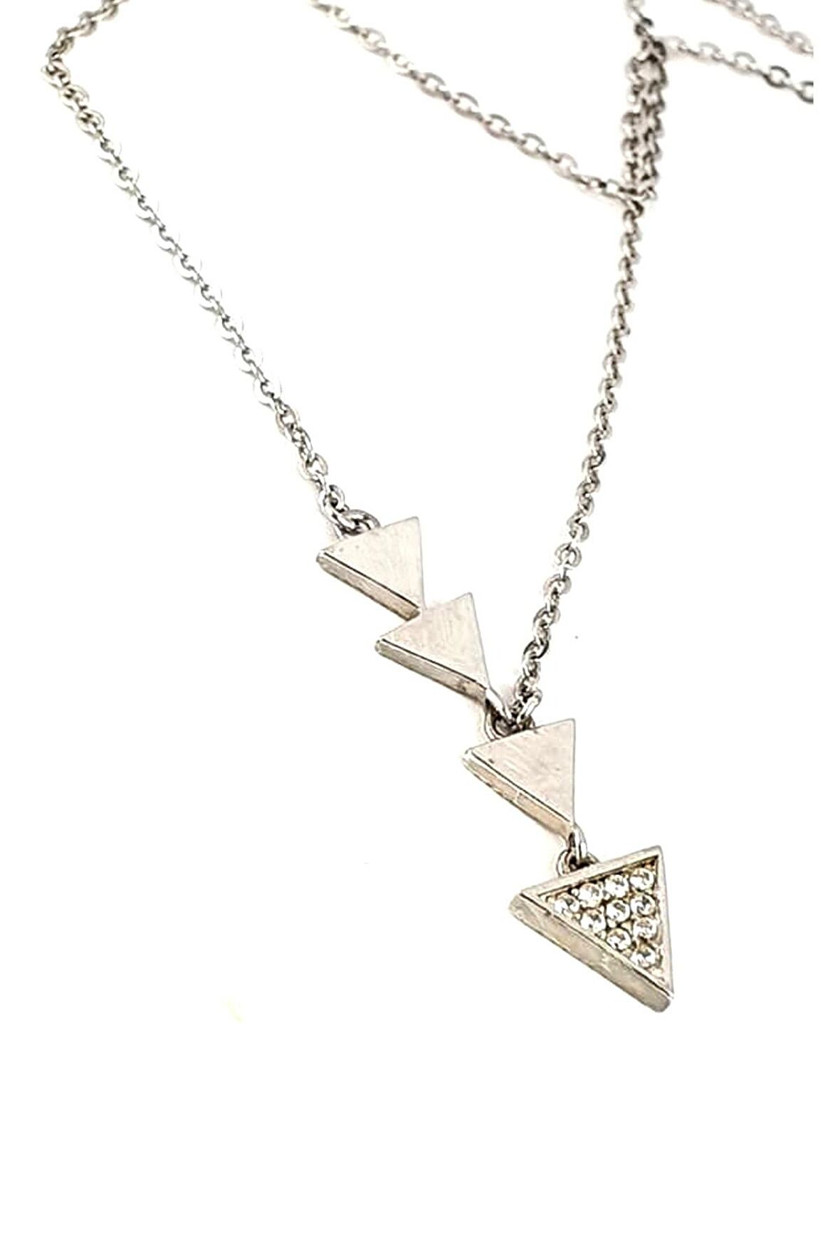 Zirkon taş detaylı üçgen figürlü İtalyan 925 ayar gümüş kolye