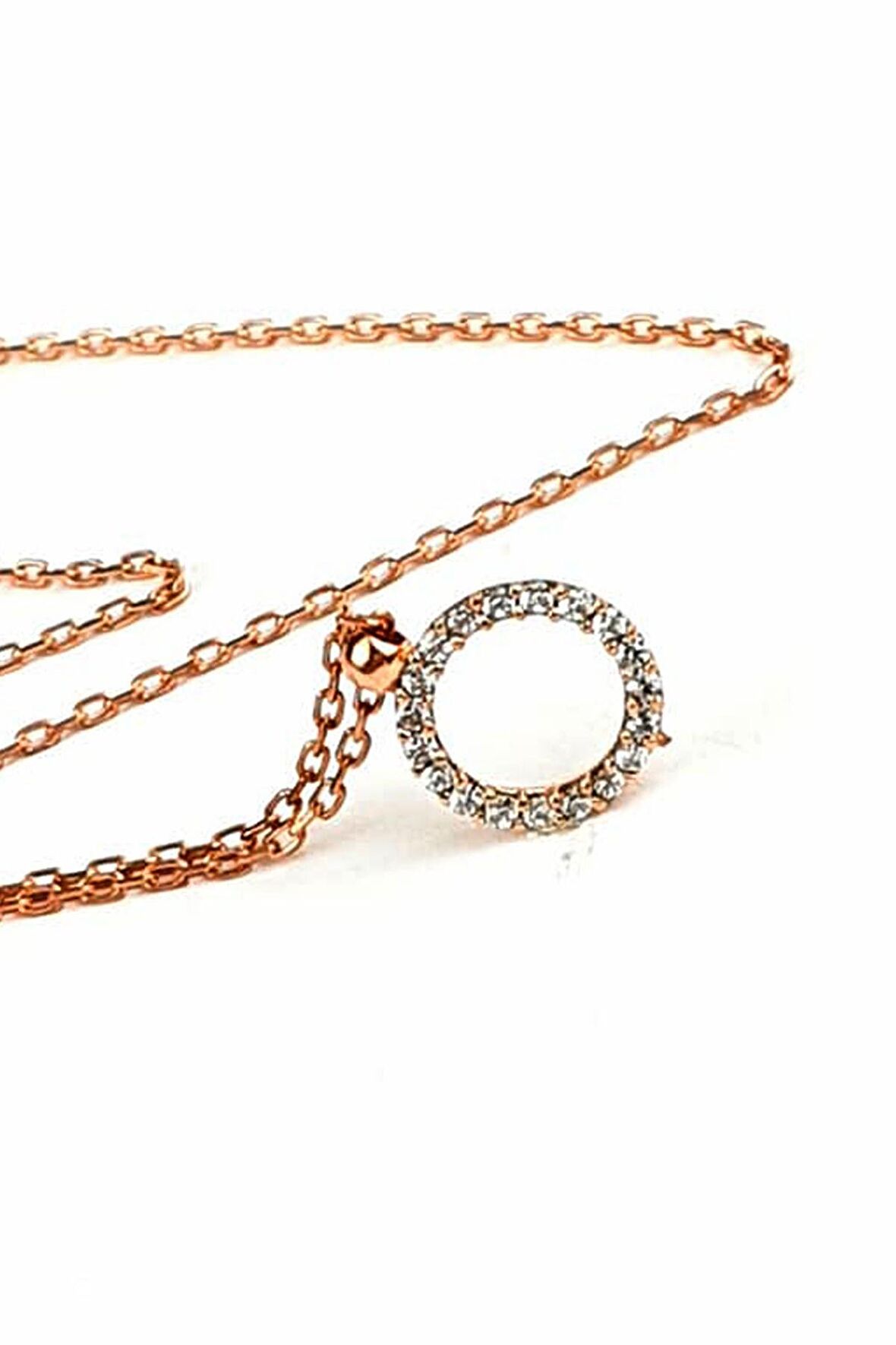 Zirkon taşlı gümüş rose içi boş halka minimal kolye