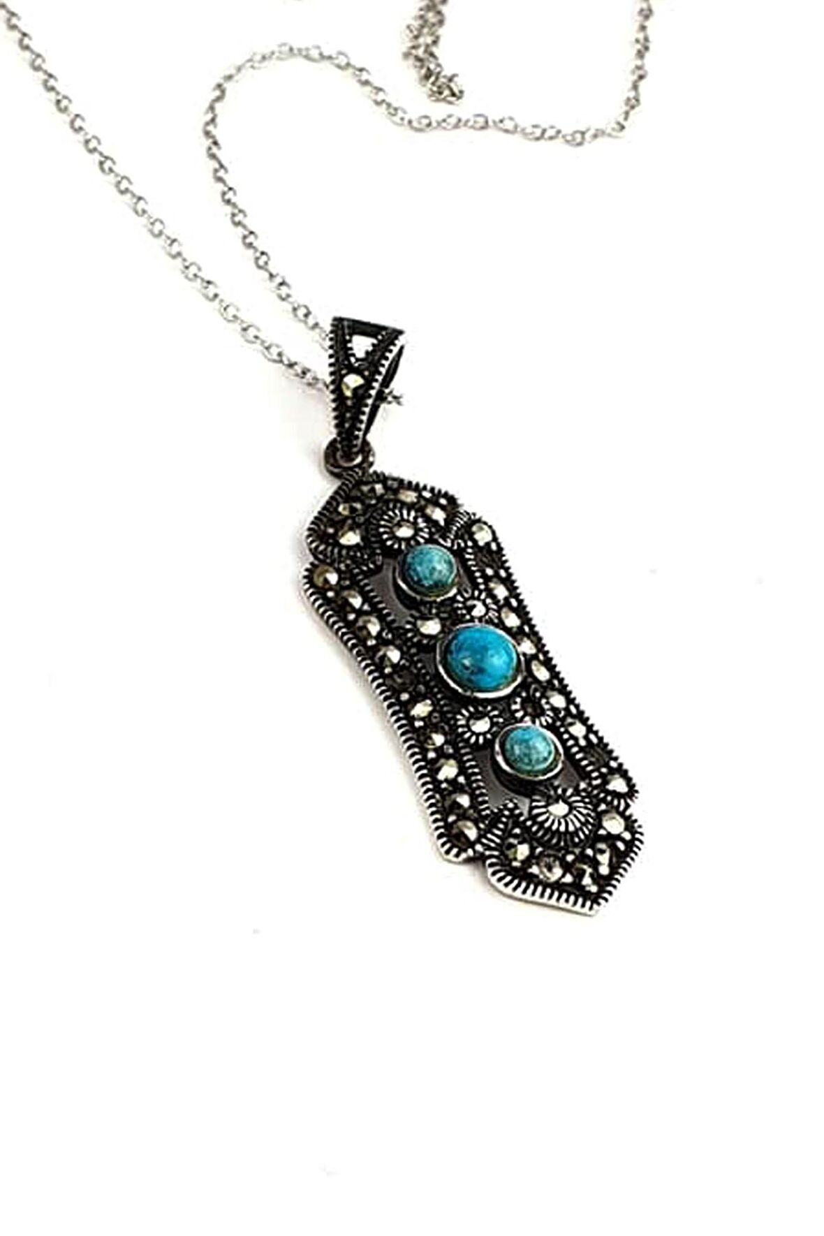 turkuaz taşlı gümüş markazit kolye 