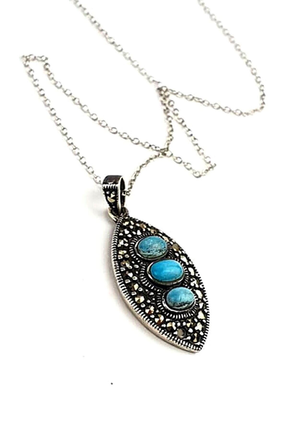 925 ayar gümüş turkuaz taşlı markazit kolye 