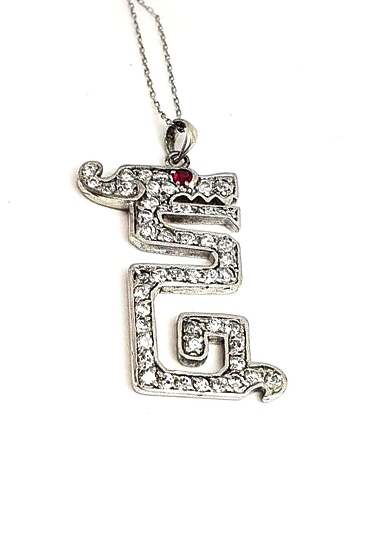 Ejderha figürlü pırlanta ışıltısında zirkon taşlı gümüş tasarım kolye 