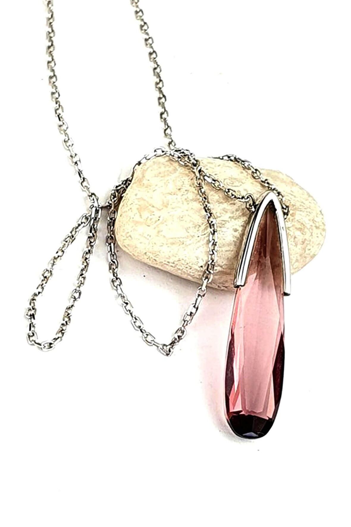 Ametist taşlı 925 ayar gümüş damla kolye