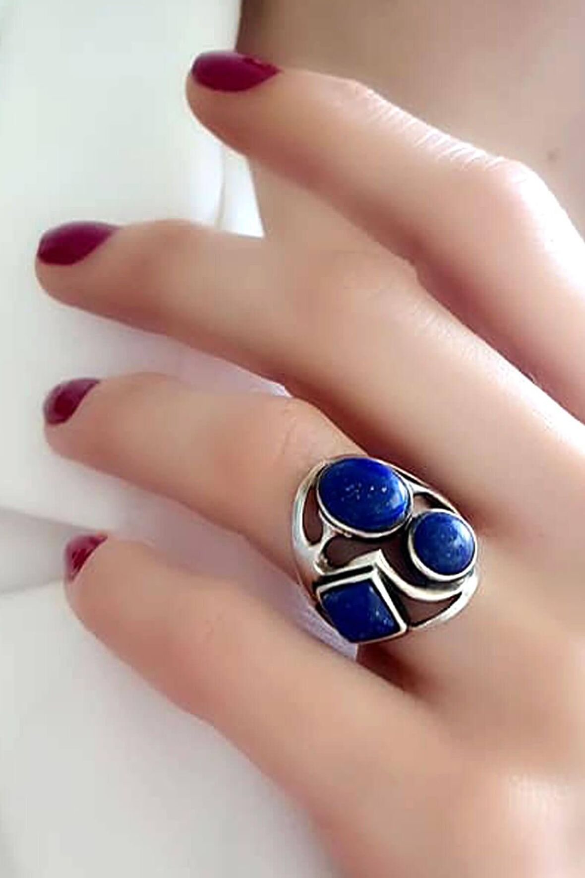 Lapis taşlı gümüş tasarım yüzük 