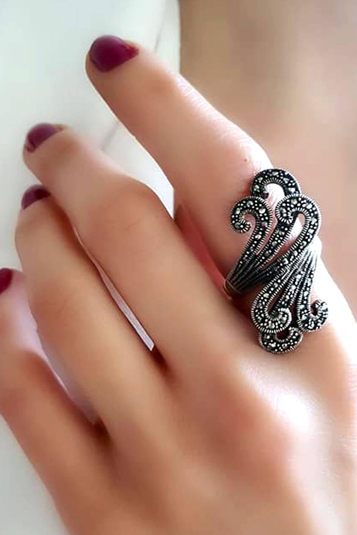 Markazit taşlı gümüş modern yüzük 