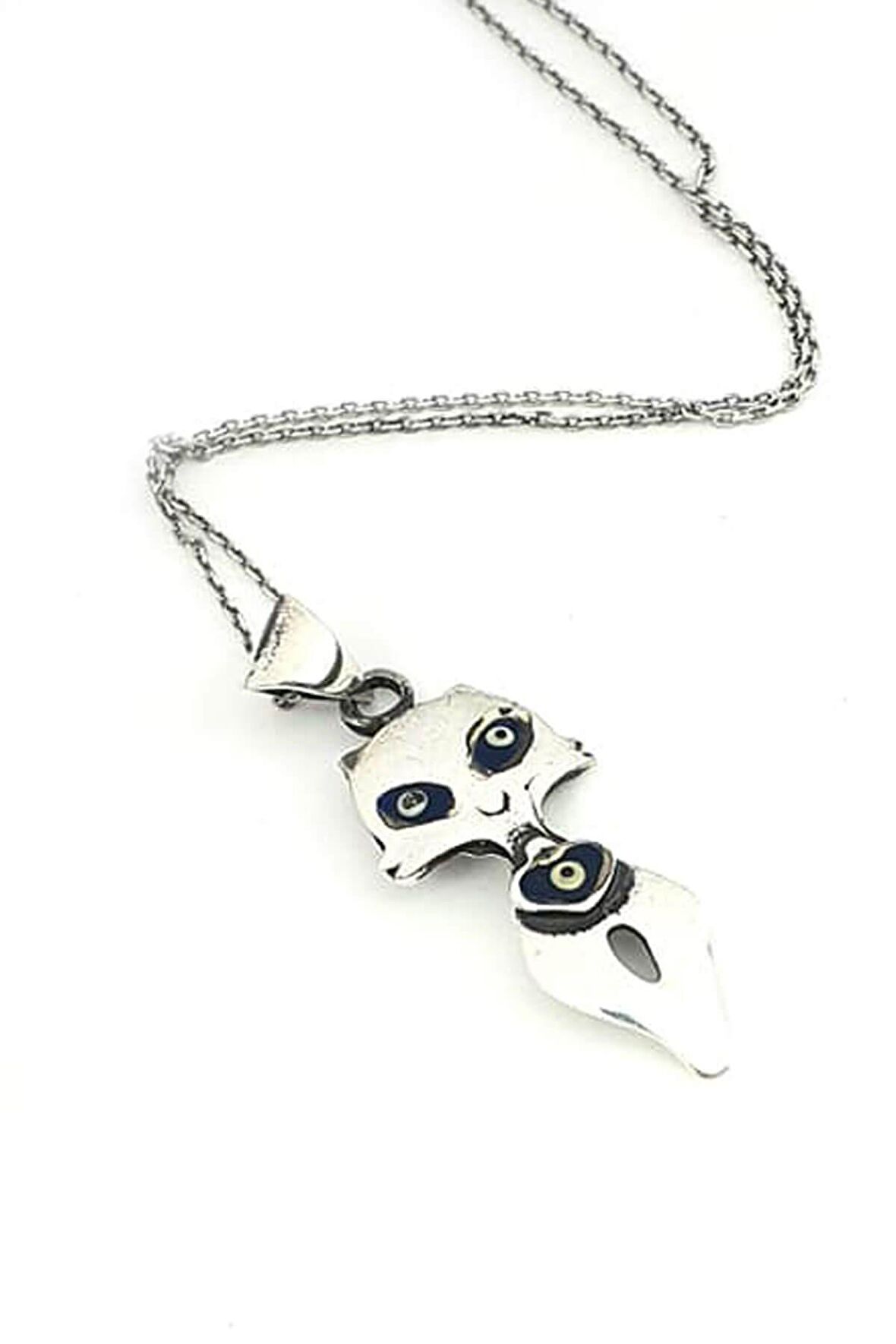 Nazar boncuklu 925 ayar gümüş kedi kolye