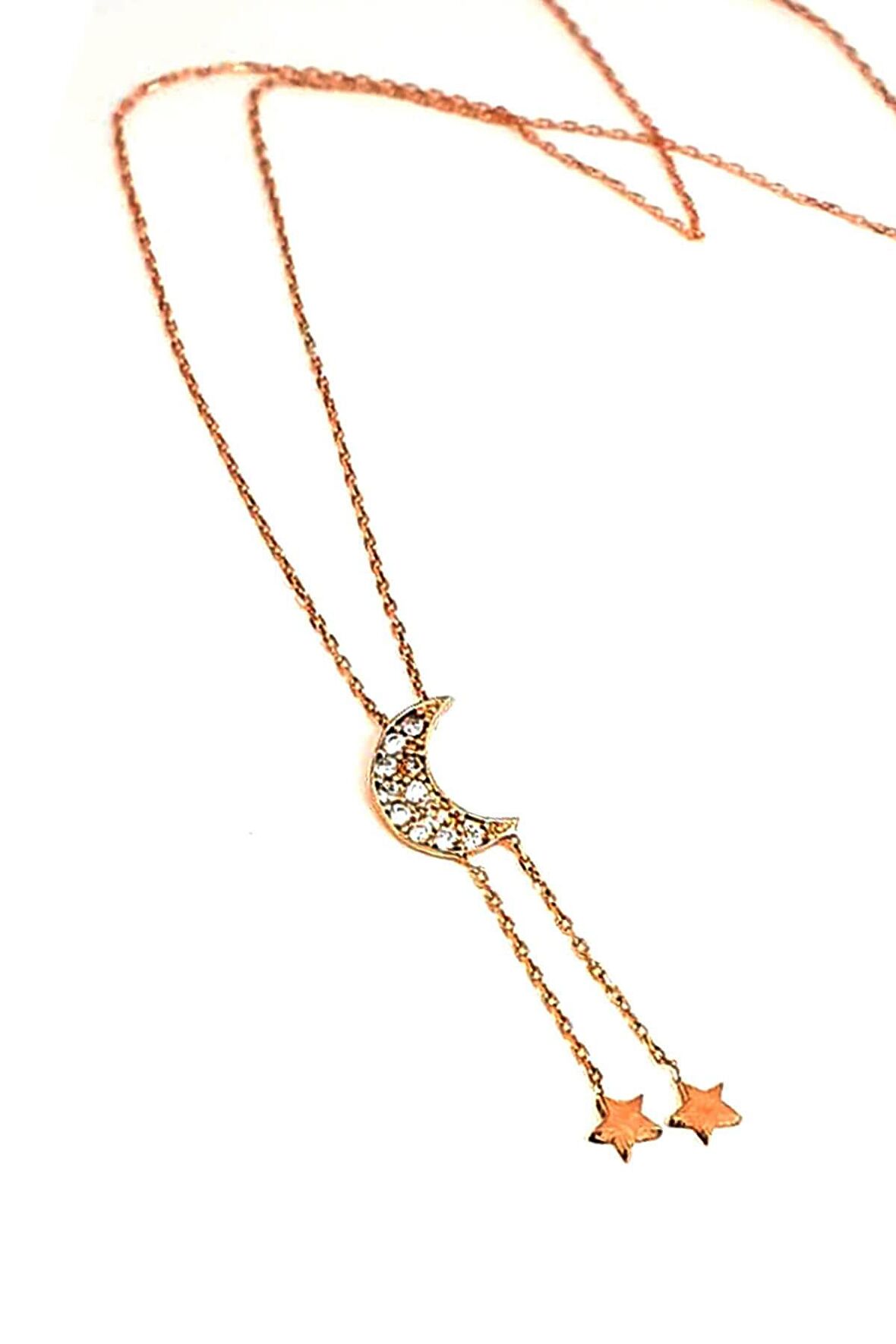 Minimal rose gümüş ay Yıldız kolye 