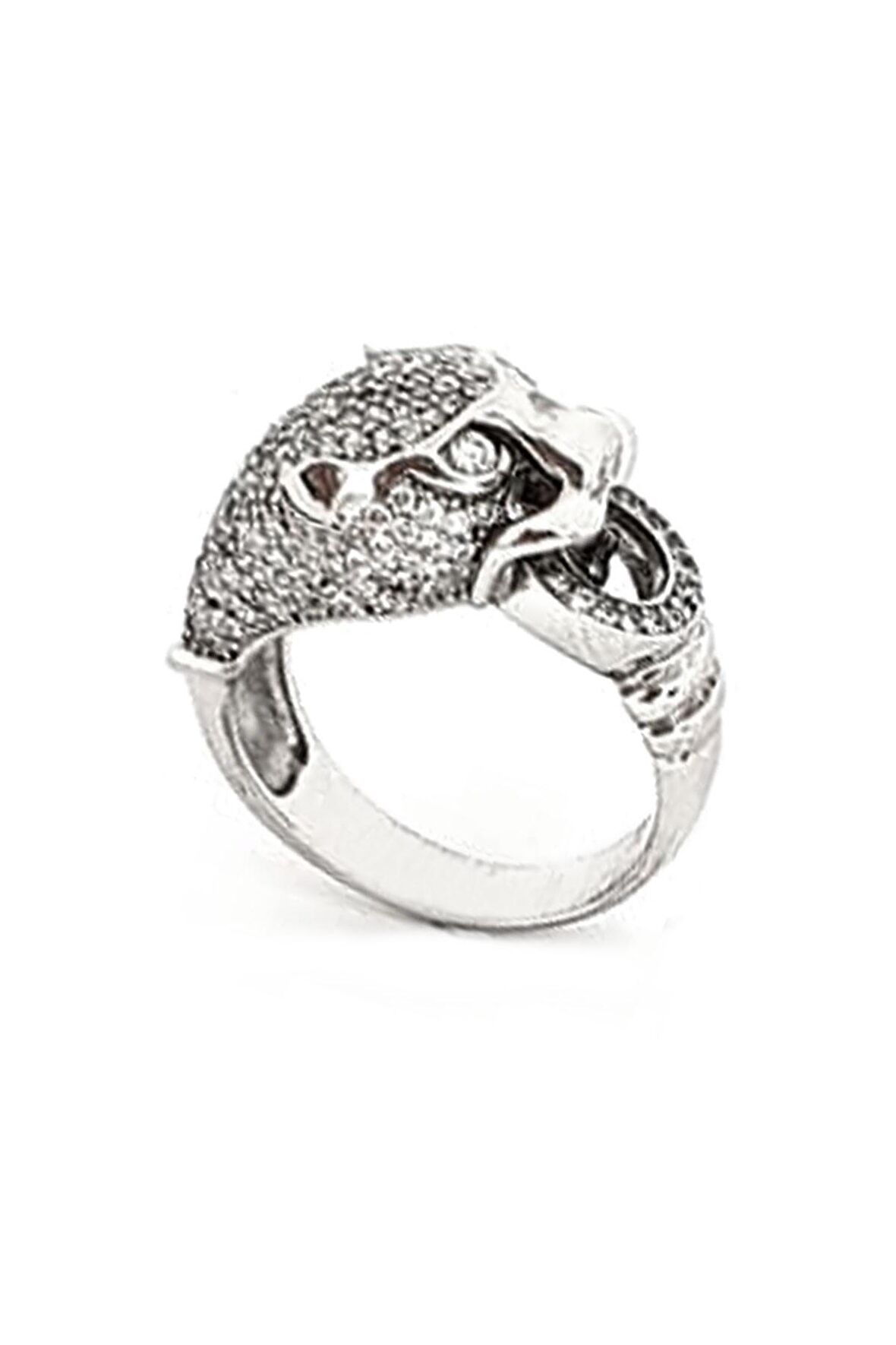 İtalyan tasarımı pırlanta ışıltısında zirkon taşlı gümüş Kaplan yüzük 