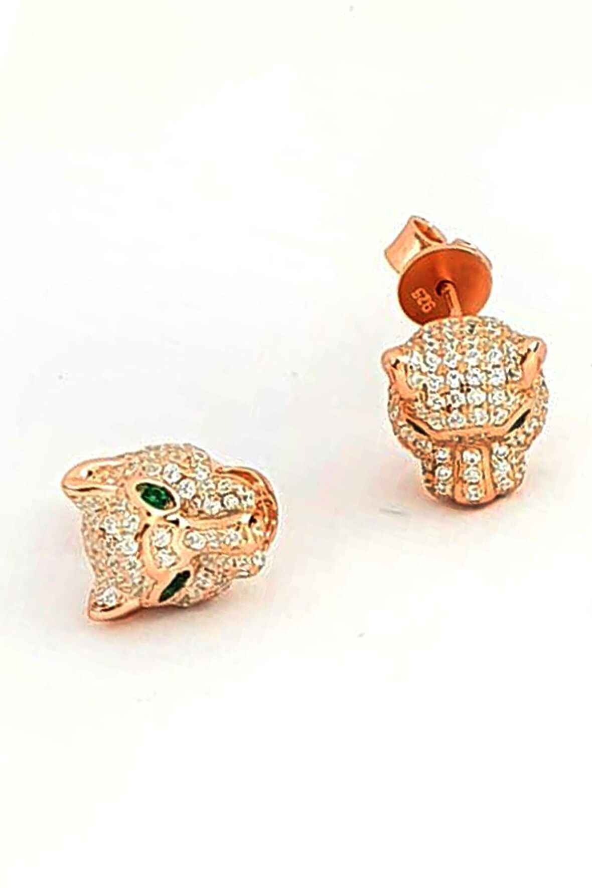 Pırlanta ışıltısında zirkon taşlı italyan tasarımı 925ayar gümüş rose lüks Kaplan küpe