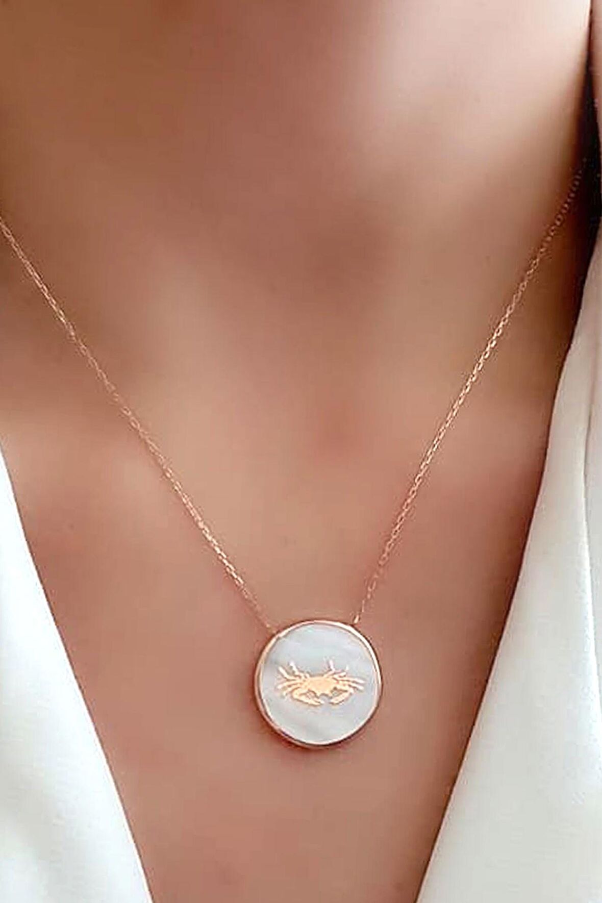 Yengeç burcu sedef taşlı gümüş Kadın kolye