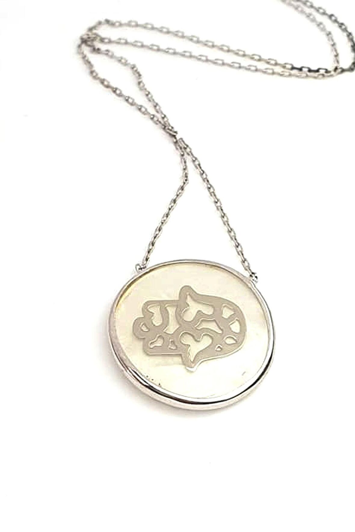 Fatmanın eli figürlü 925 ayar gümüş mineli kolye 