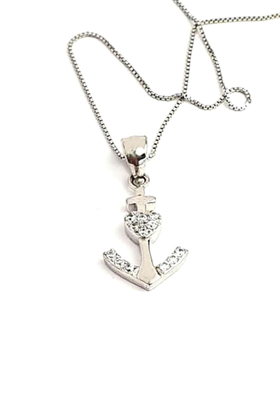 Zirkon taş detaylı 925 ayar gümüş çapa kolye