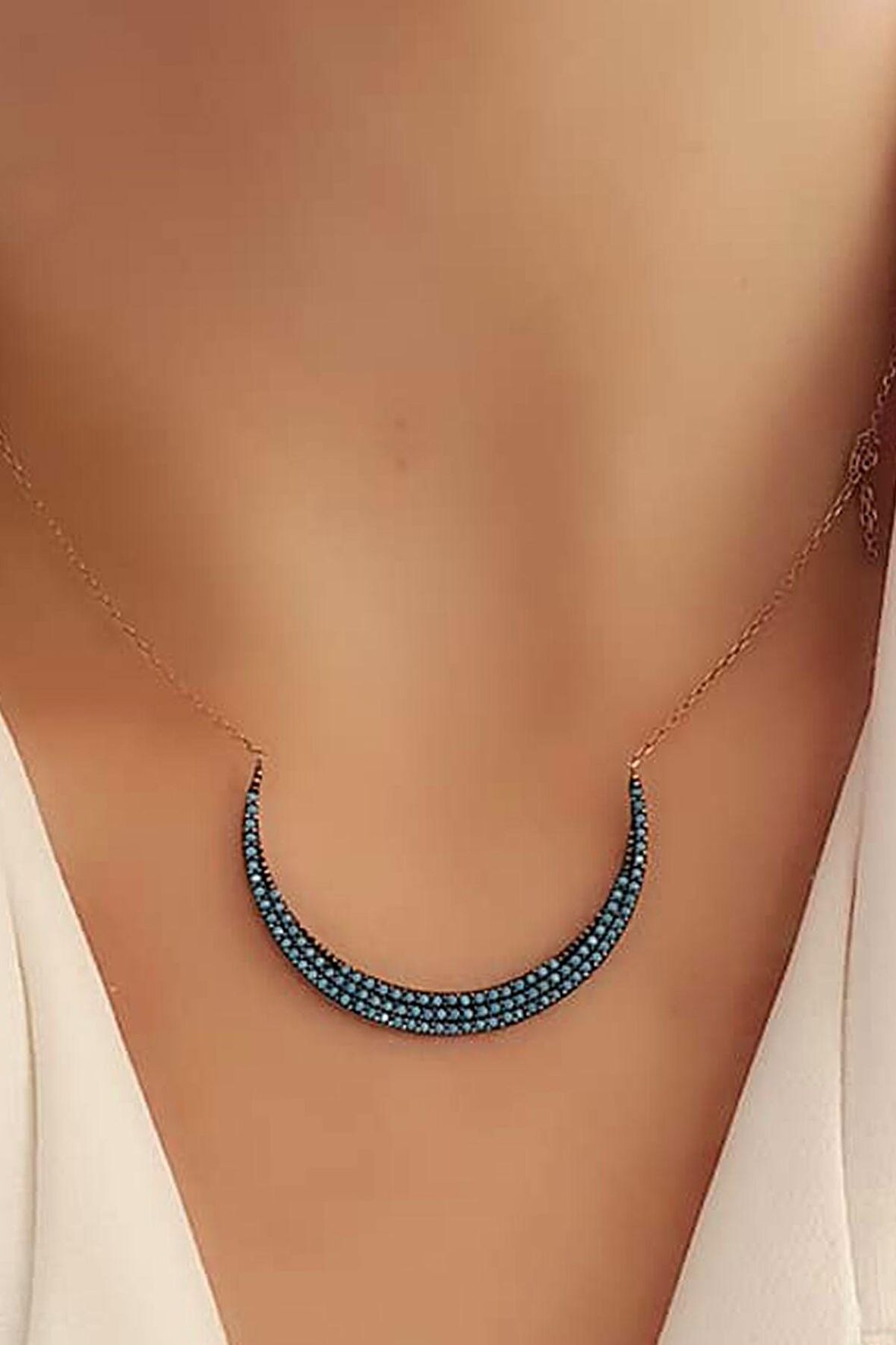 Turkuaz taşlı 925 ayar gümüş rose kolye 