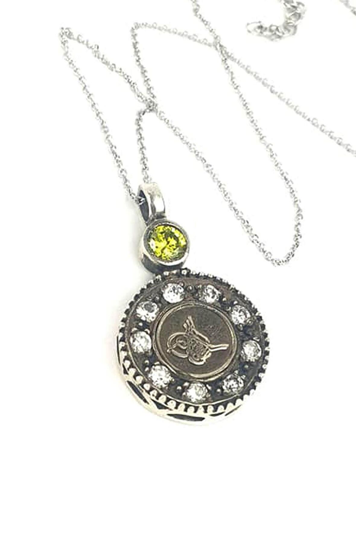 Zirkon taşlı 925 ayar gümüş Tuğra figürlü tasarım kolye