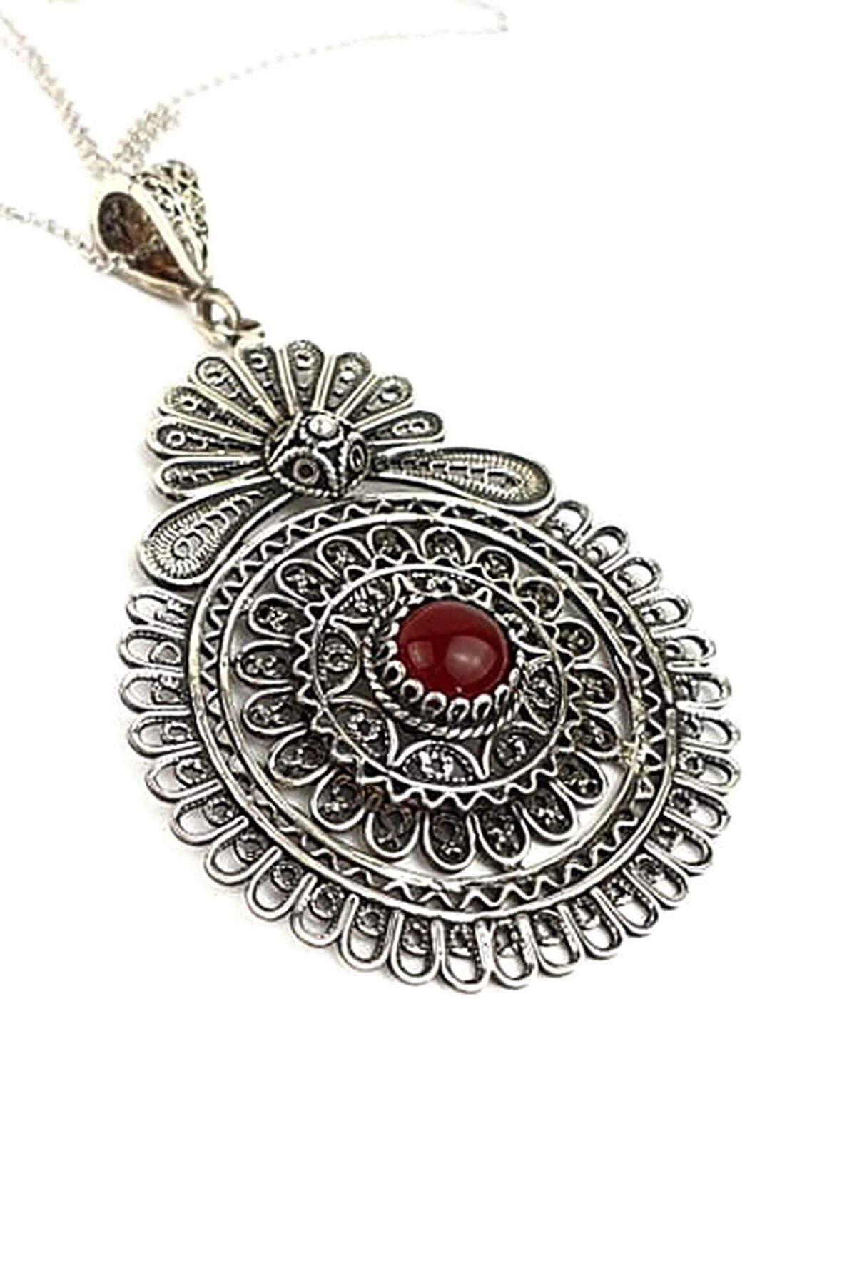 Akik taşlı 925 ayar gümüş tasarım el işi kolye 