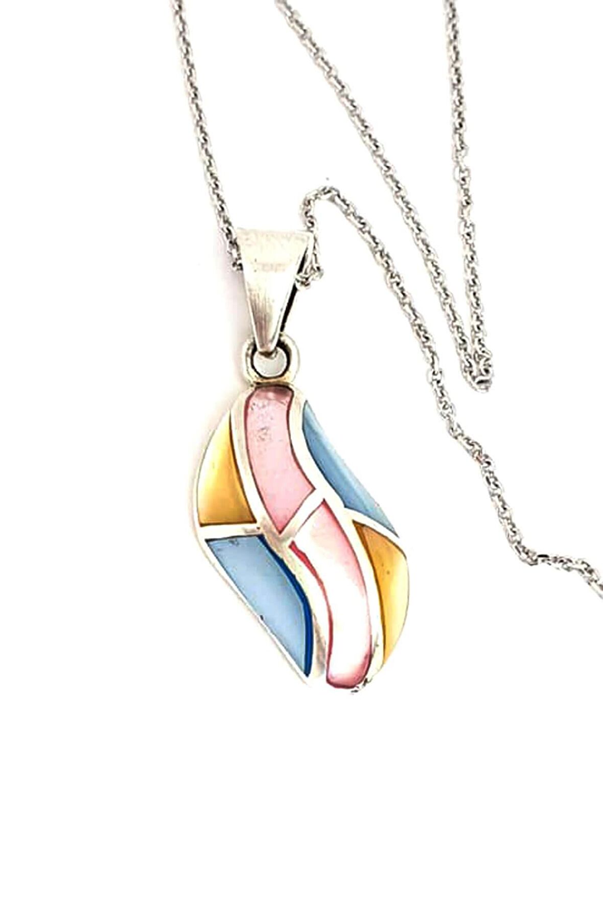 Renkli sedef taşlı 925 ayar gümüş tasarım kolye