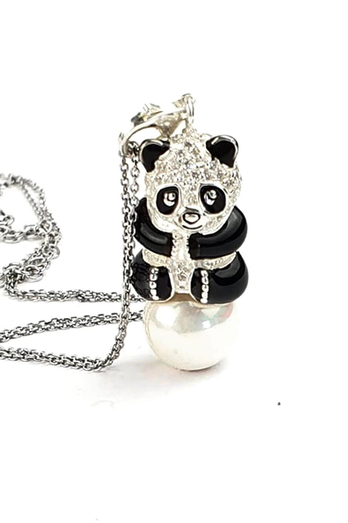 Incili mine işçiliği 925 ayar gümüş tasarım panda kolye