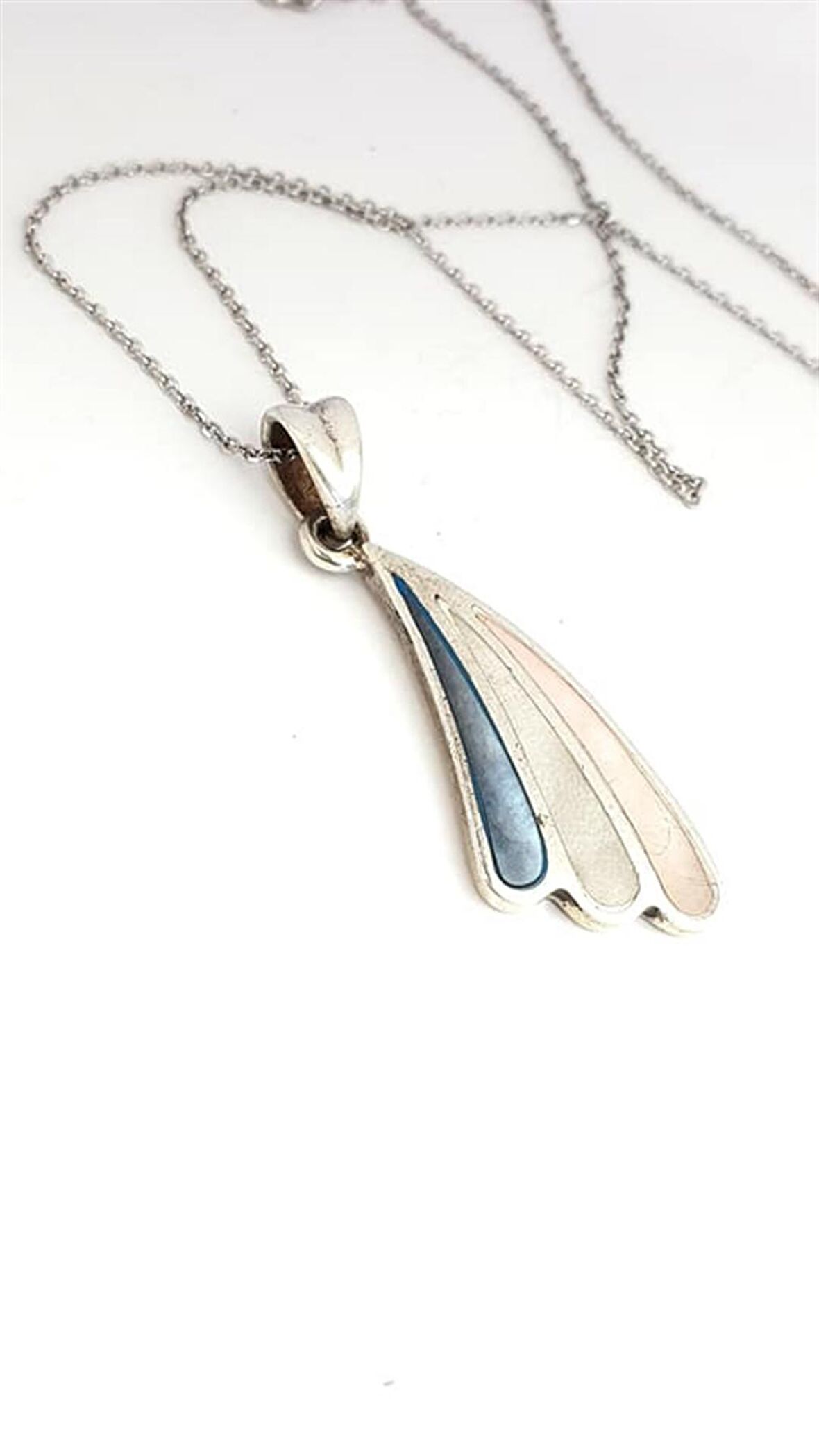 Renkli sedef taşlı 925 ayar gümüş tasarım kolye