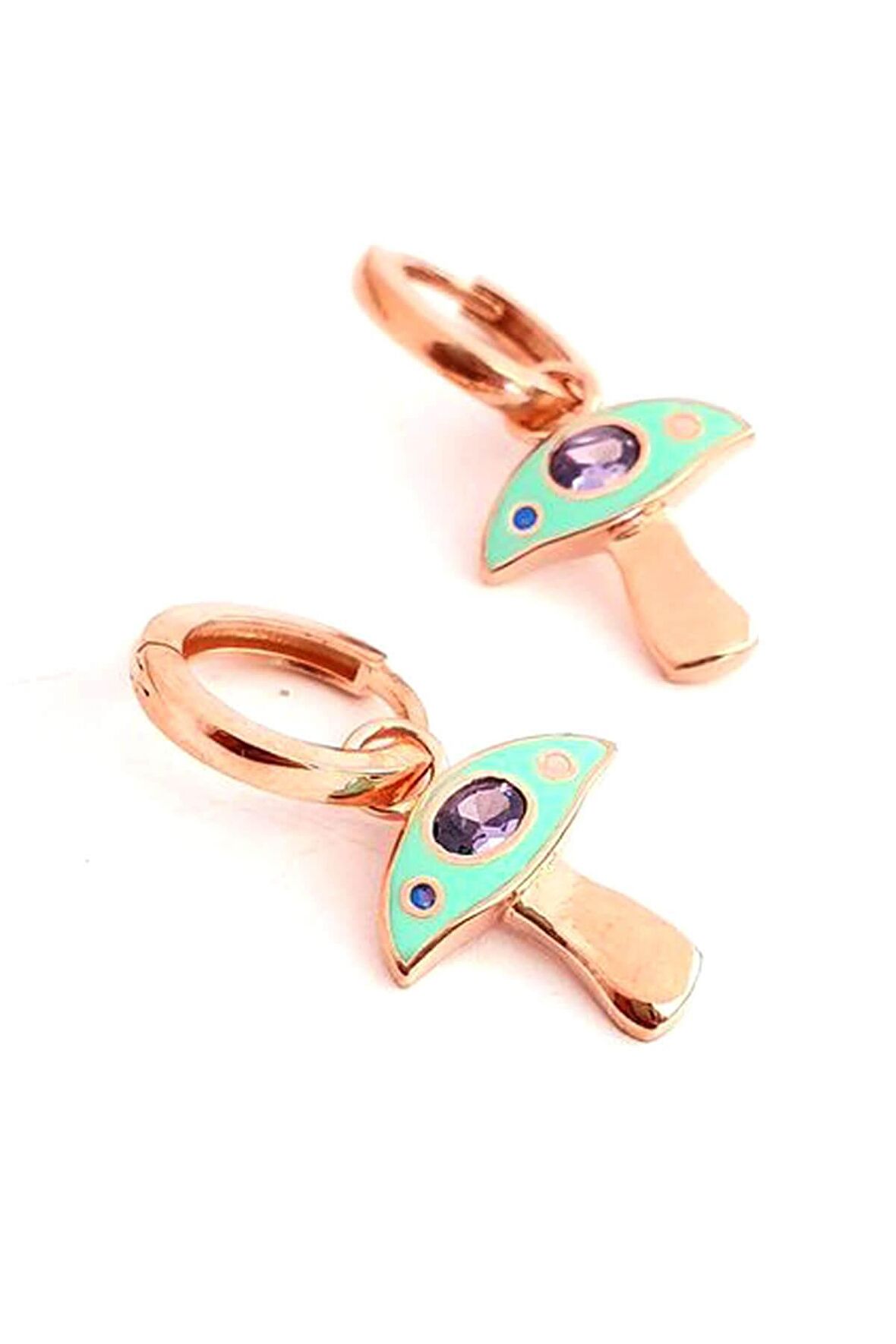 Pembe zirkon taşlı mineli 925 ayar gümüş rose mantar küpe