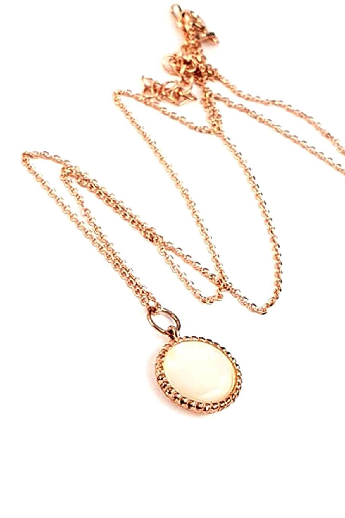 Sedef taşlı 925 ayar gümüş rose kolye