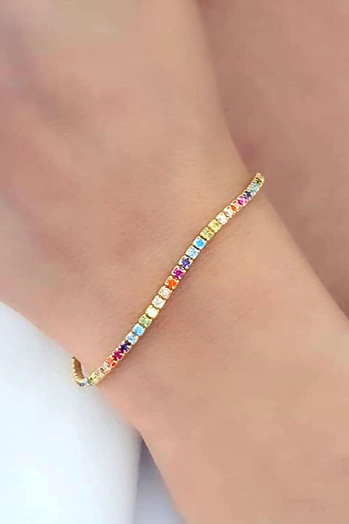 Renkli swarovski taşlı 925 ayar gümüş üzerine altın kaplama bileklik 