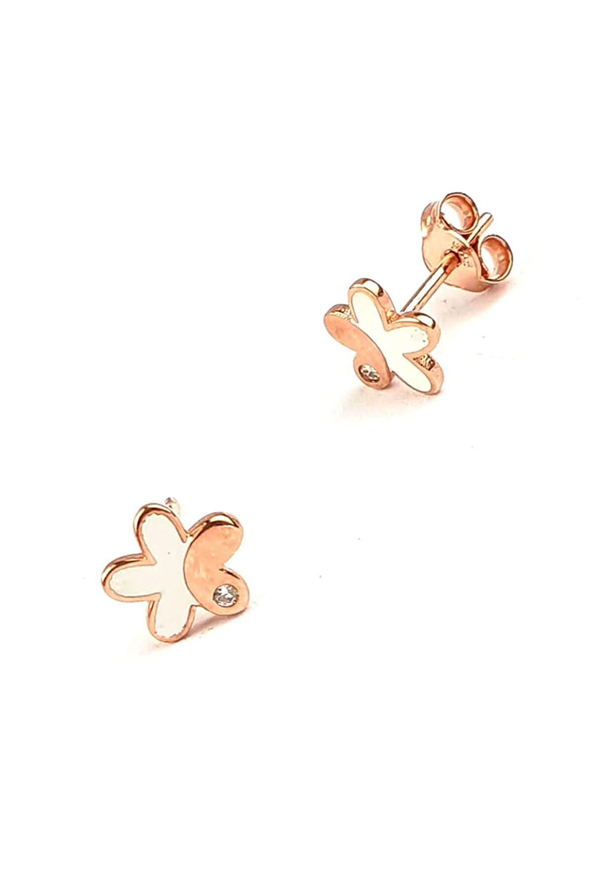 Mineli çiçek figürlü 925 ayar gümüş minimal küpe