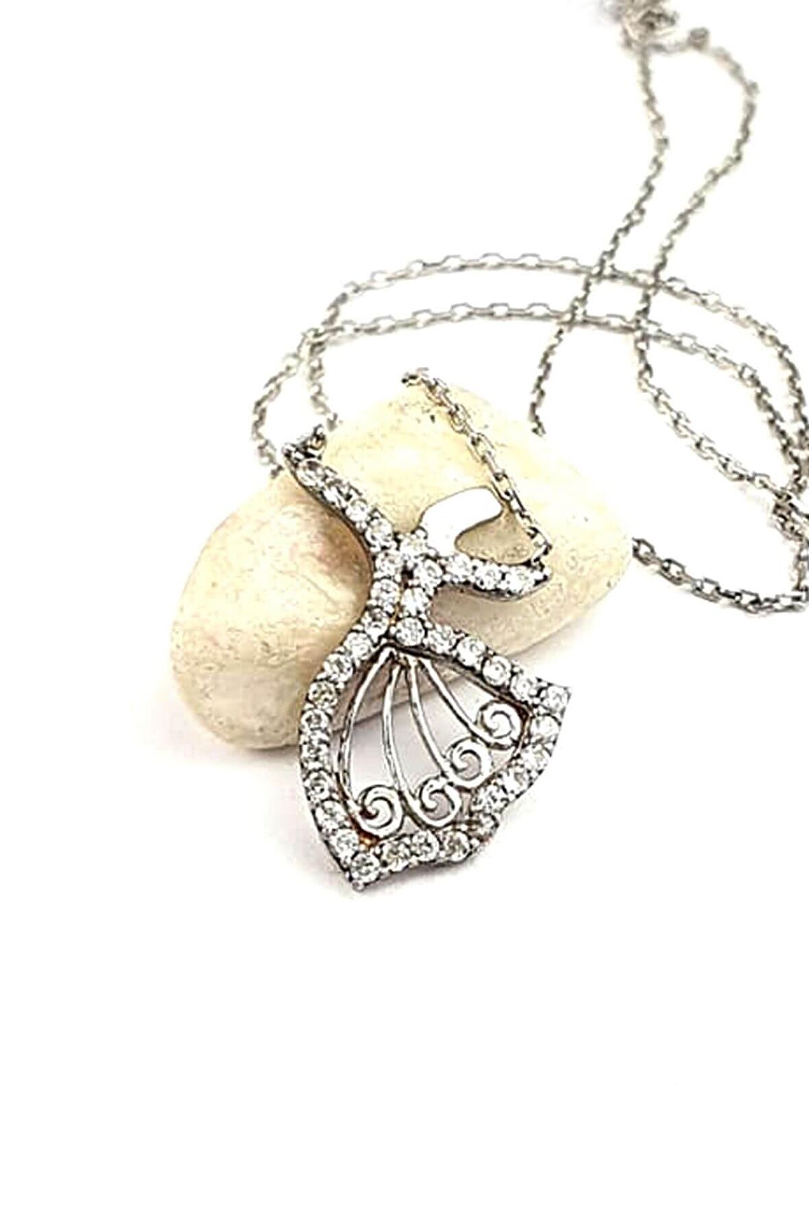 Zirkon taşlı 925 ayar gümüş Semazen figürlü kolye