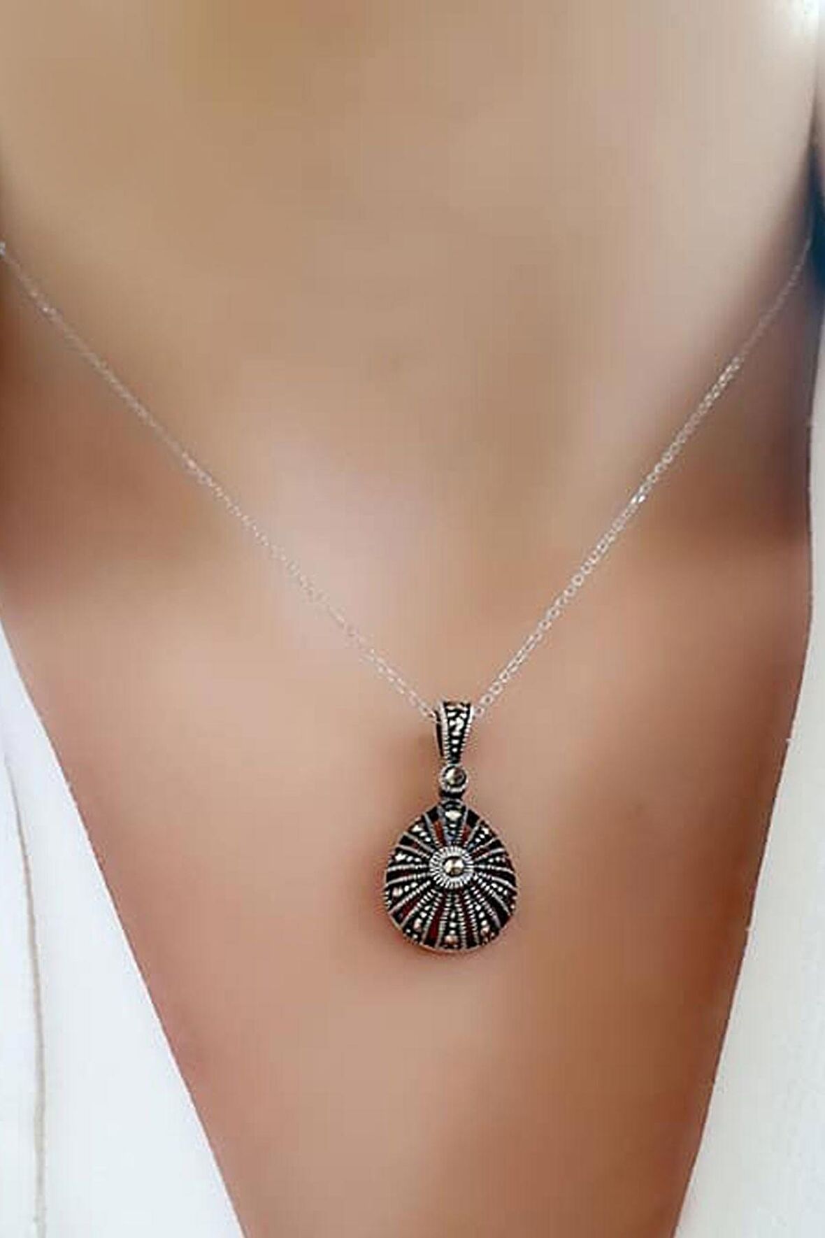 Markazit taşlı 925 ayar gümüş kolye