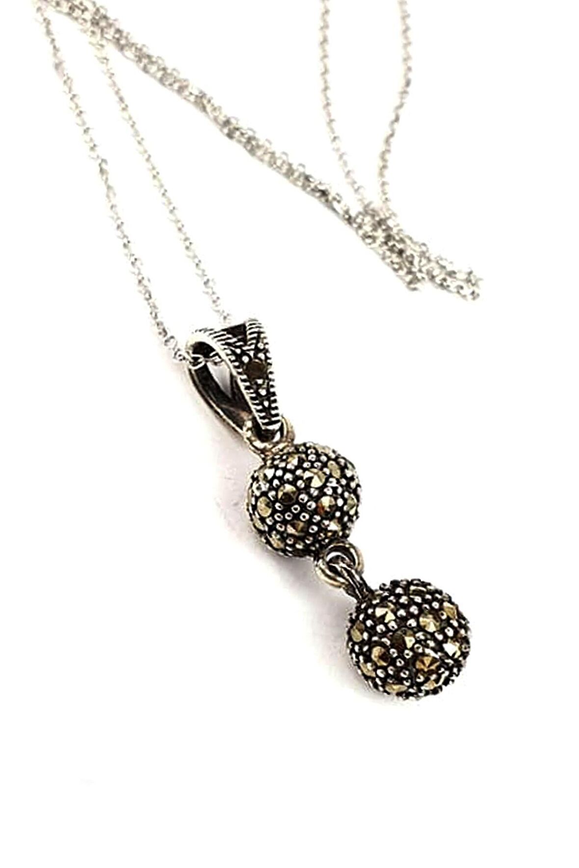 Markazit taşlı 925 ayar gümüş top kolye