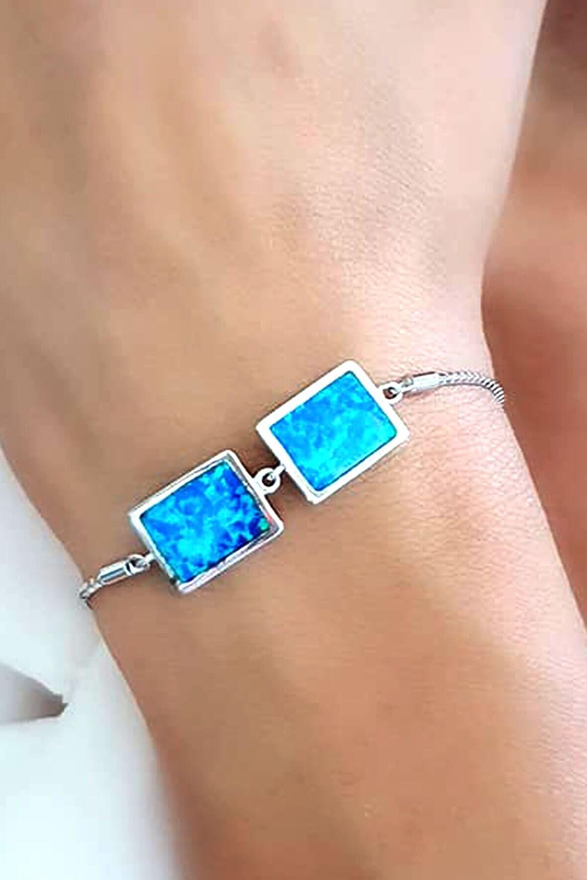 İtalyan 925 ayar gümüş ayarlanabilir asansörlü opal taşlı bileklik