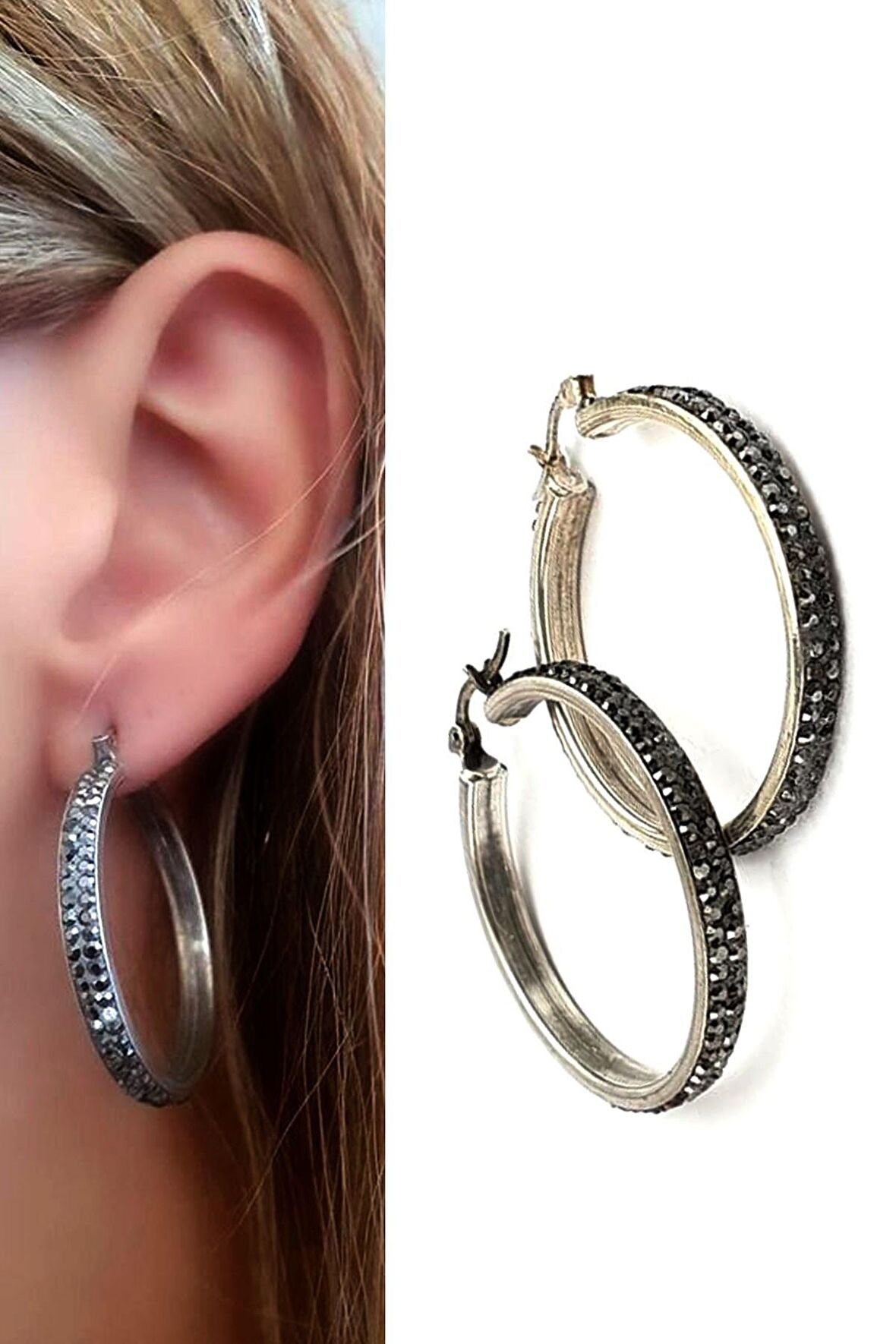 Swarovski taşlı 925 ayar gümüş halka küpe