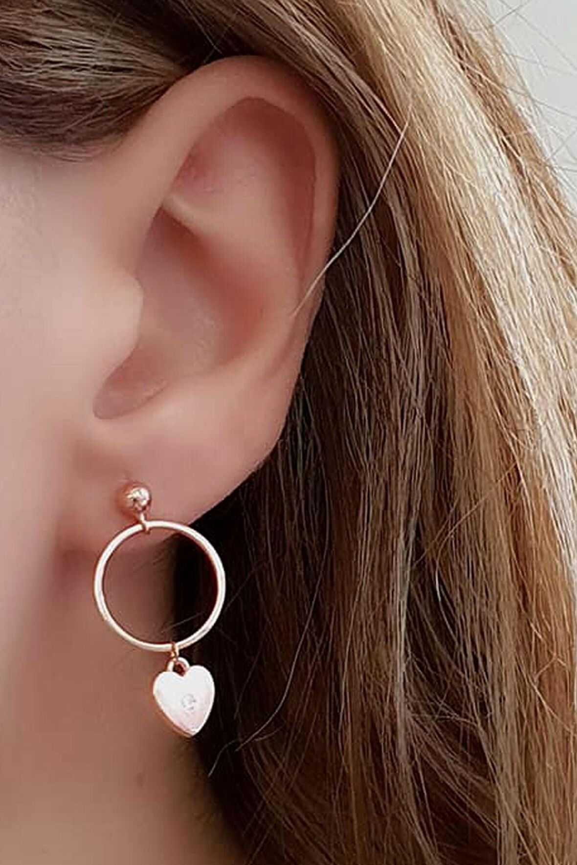 İtalyan 925 ayar gümüş rose kalp küpe