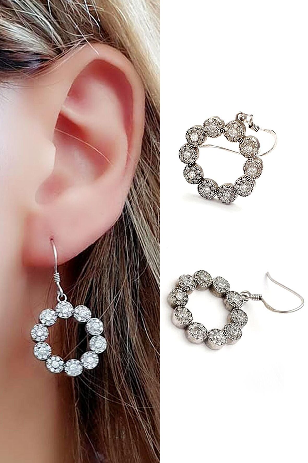 Pırlanta ışıltısında zirkon taşlı 925 ayar gümüş çiçek küpe