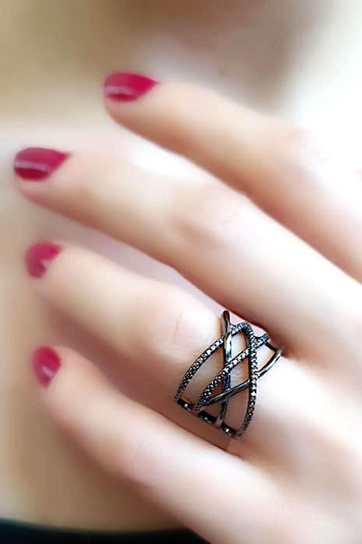 Kahverengi granat taşlı 925 ayar gümüş siyah rodajli lüks yüzük