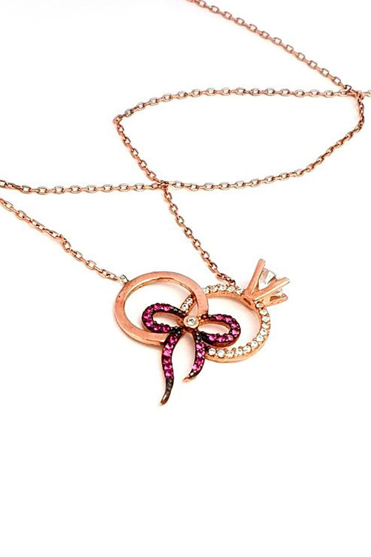 Zirkon taşlı 925 ayar gümüş rose aşk kolyesi 