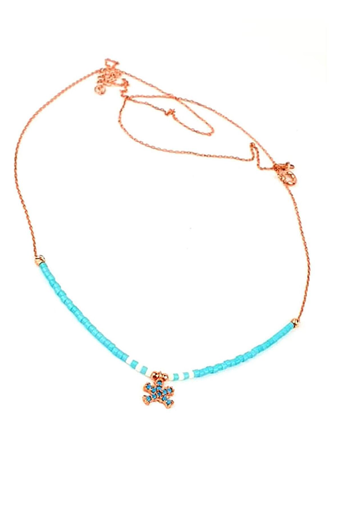 Renkli doğal turkuaz taşlı miyuki kolye