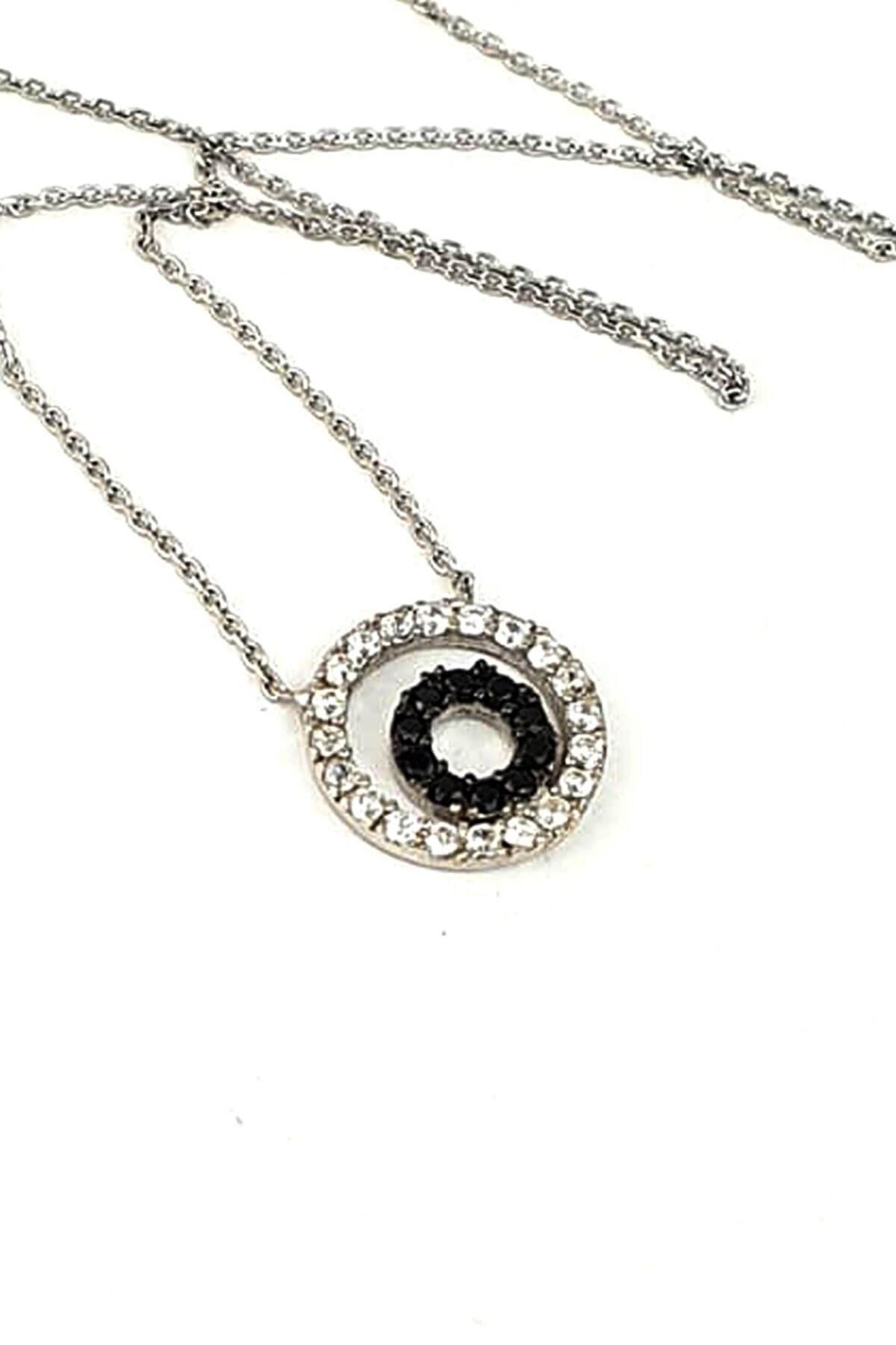 Oniks ve zirkon taşlı modern 925 ayar gümüş kolye