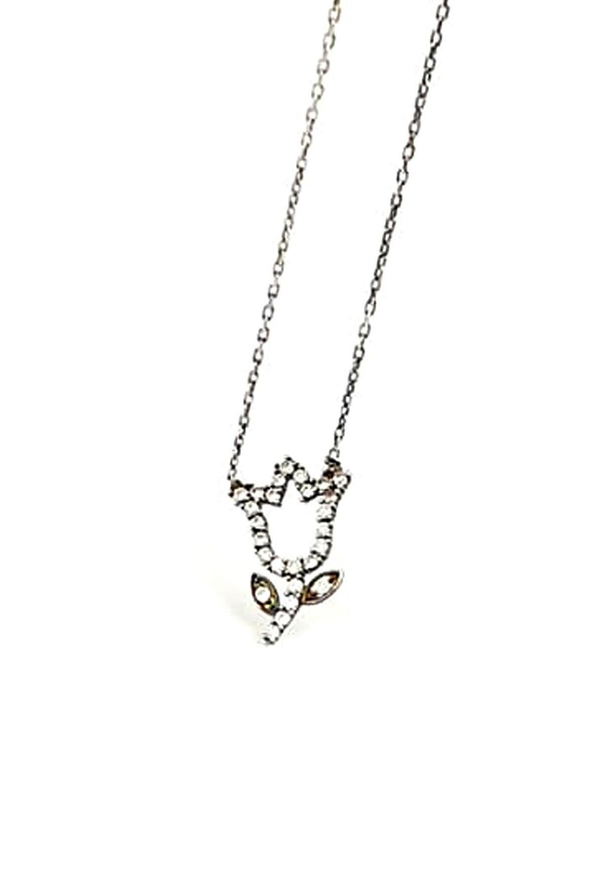 Lale figürlü 925 ayar gümüş zirkon taş detaylı minimal kolye 