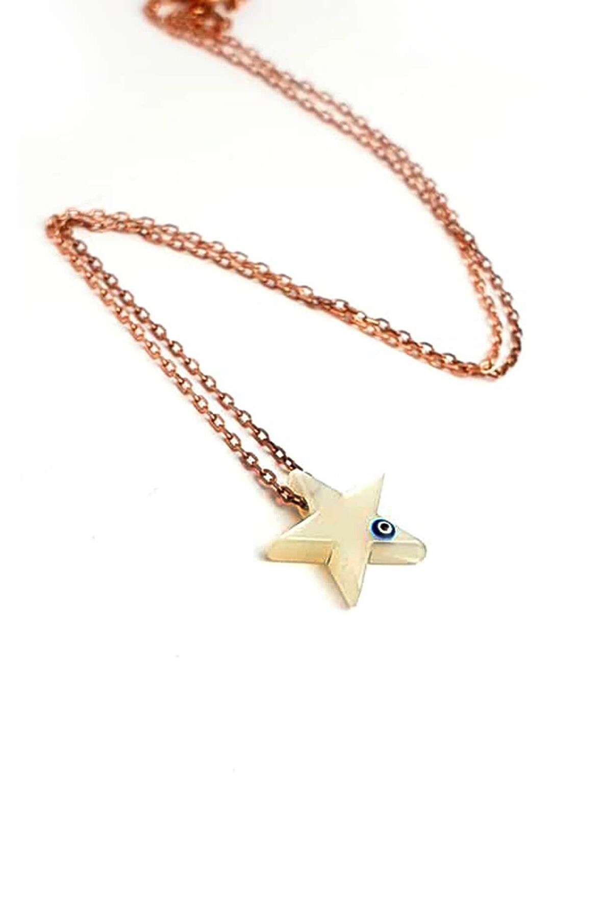 Yıldız figürlü sedef üzerine nazar boncuklu 925 ayar gümüş rose kolye 