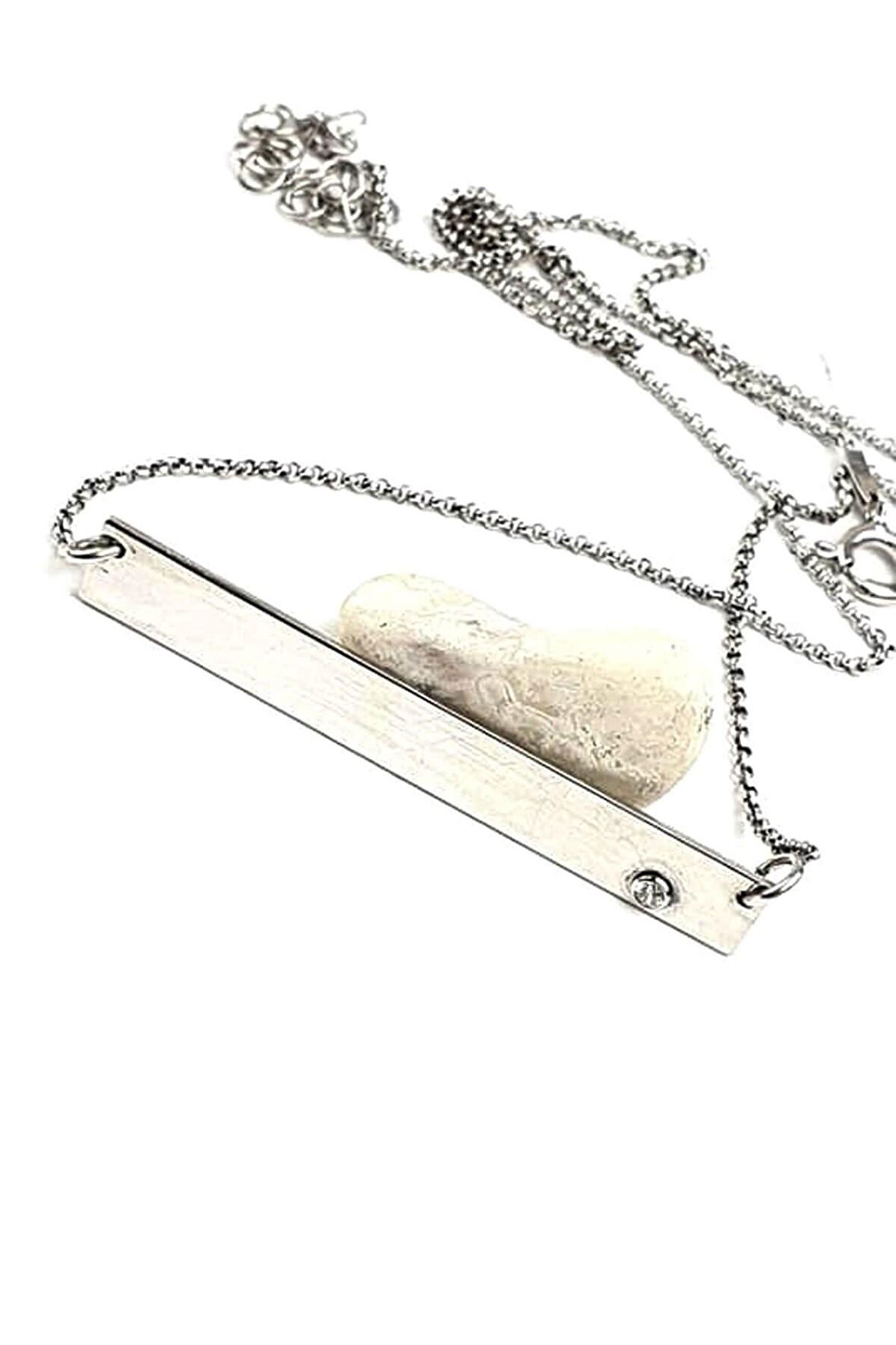 İtalyan zirkon taş detaylı 925 ayar gümüş plaka gümüş kolye 