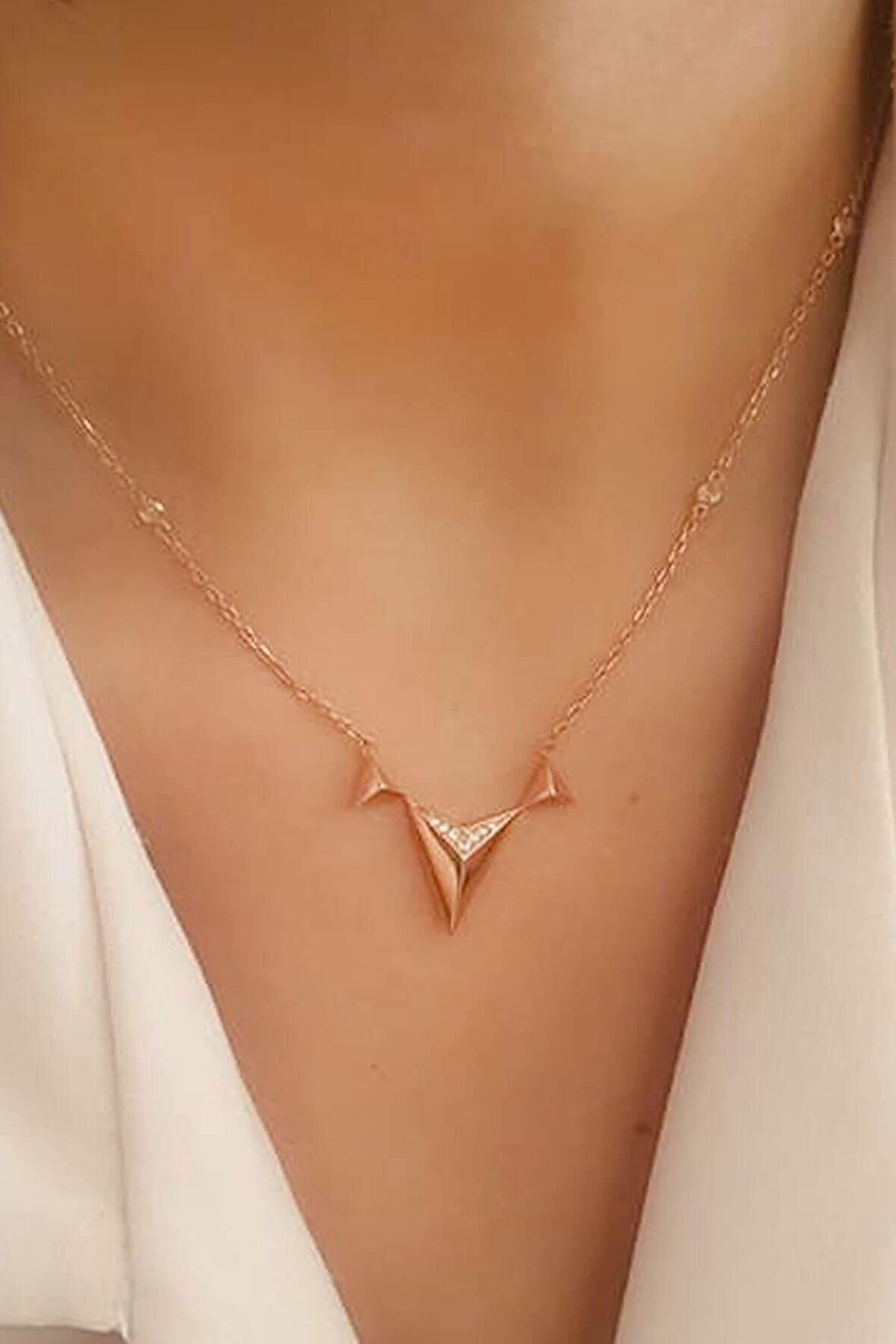Zirkon taş detaylı 925 ayar gümüş rose ıtalyan kolye