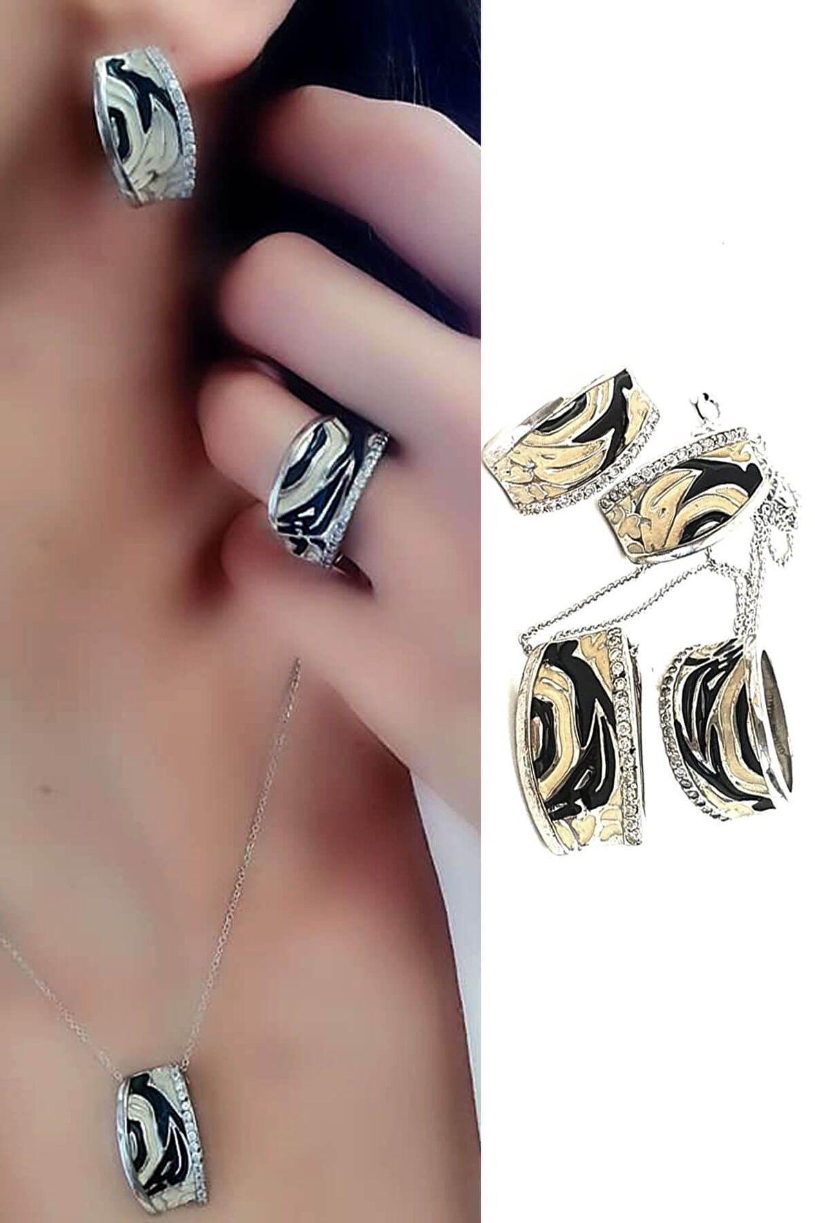 mineli 925 ayar gümüş lüks set takım