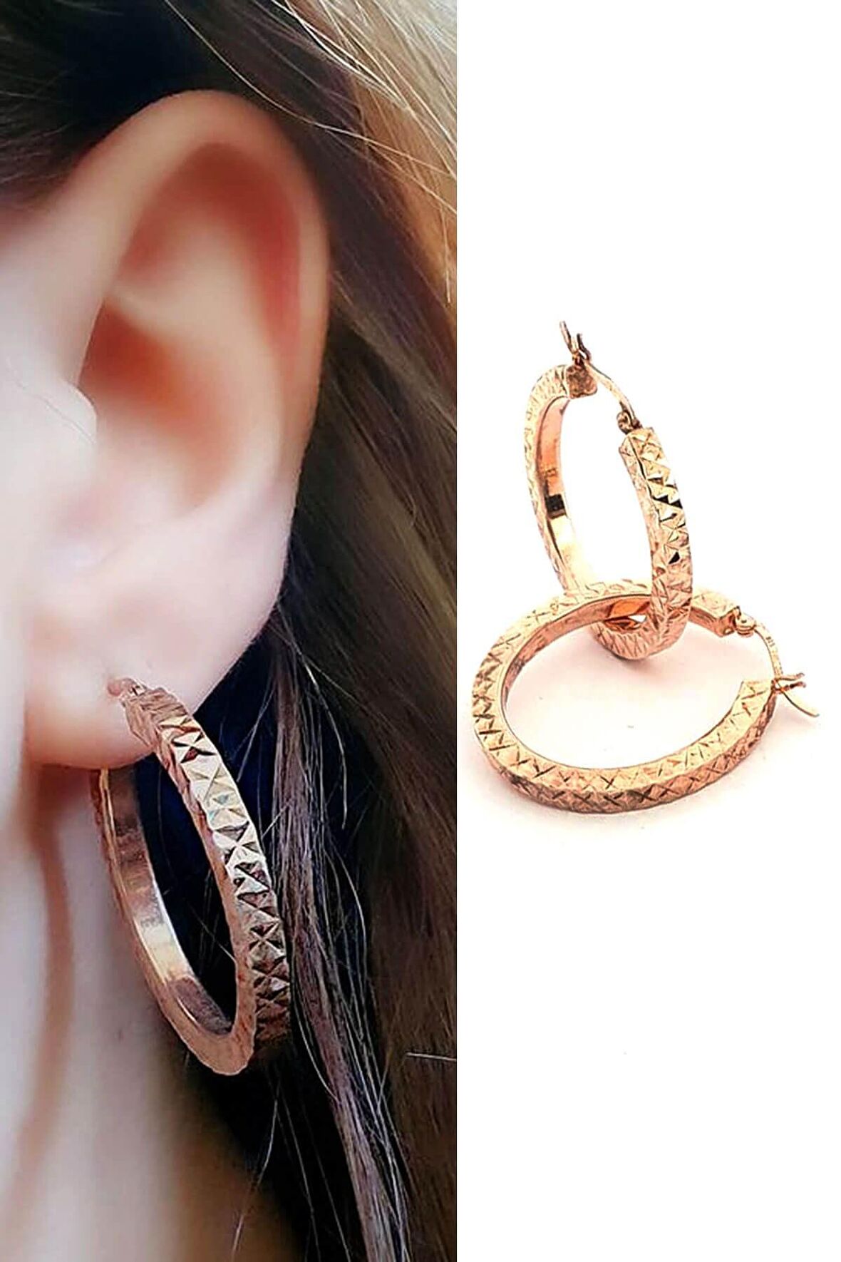 İtalyan tasarımı kendinden ışıltılı 925ayar gümüş rose halka küpe 