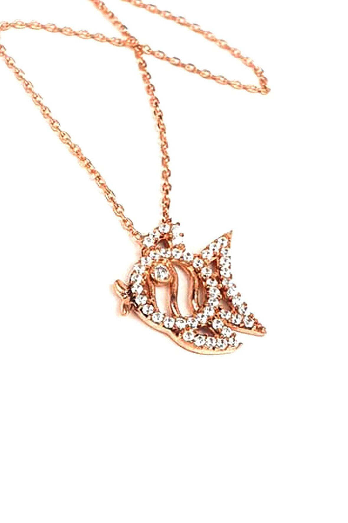 Balık figürlü 925ayar gümüş rose zirkon taşlı balık kolye 