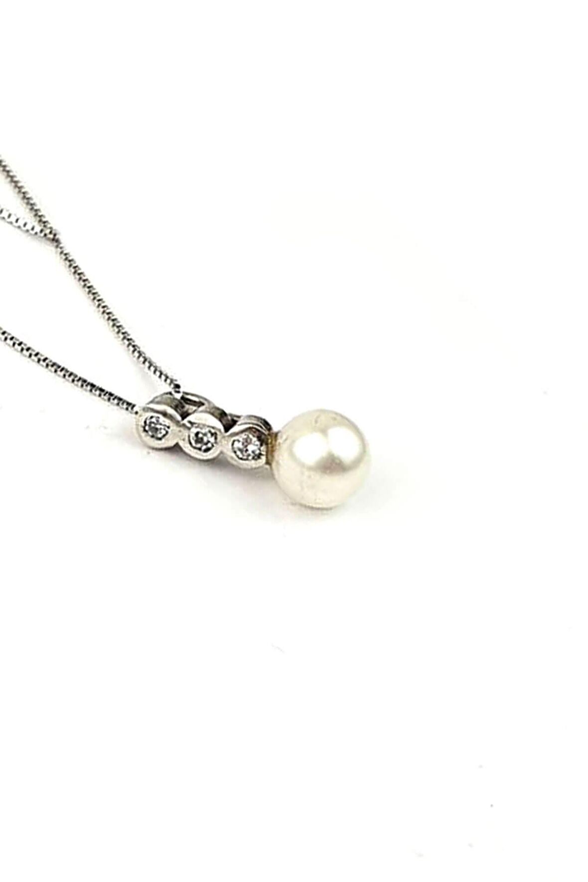 zirkon taşlı 925 ayar gümüş minimal inci kolye