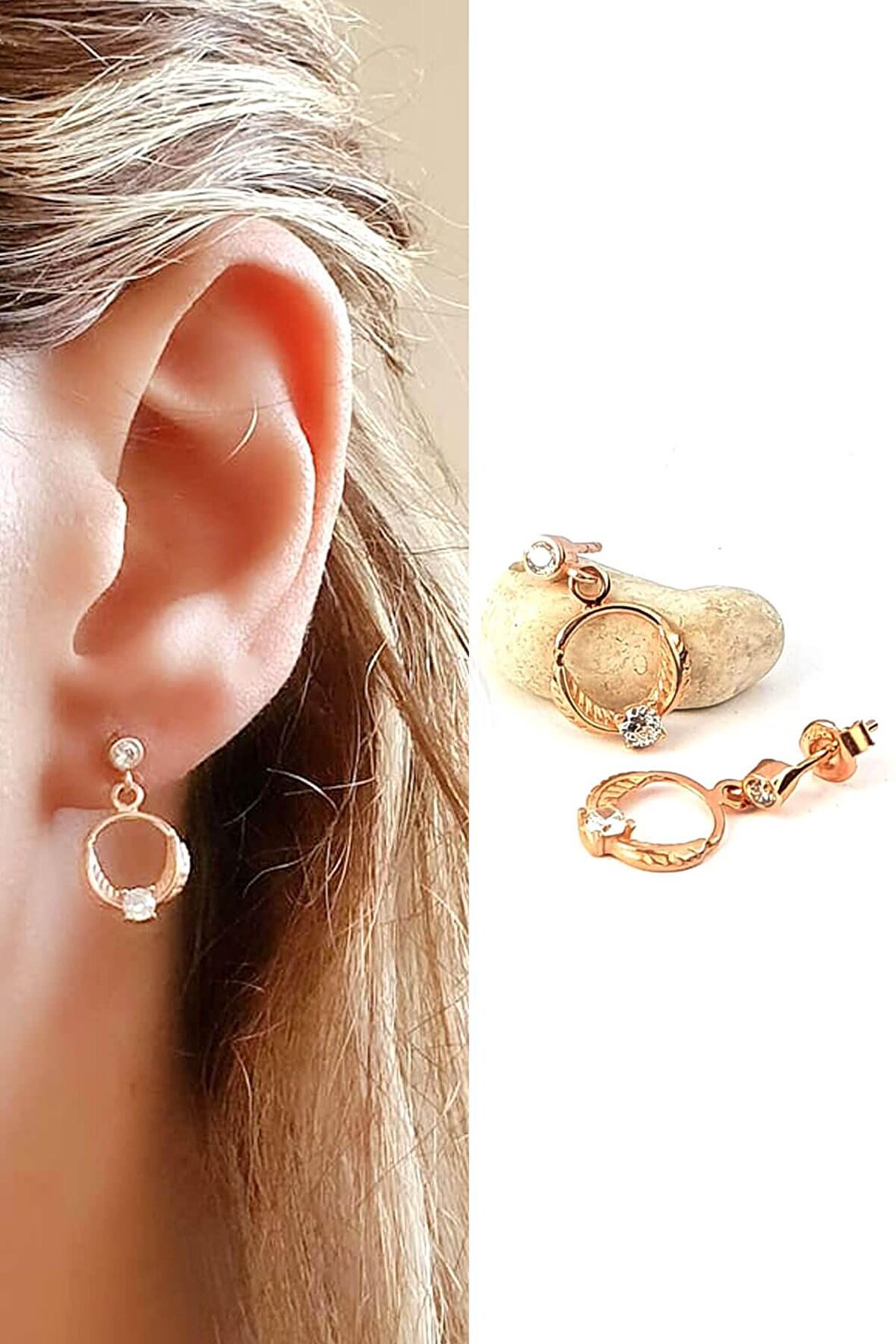 minimal sallantılı gümüş rose yaprak küpe 