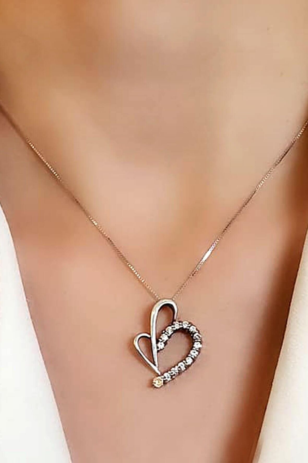 Sitrin taş detaylı zirkon taşlı 925 ayar gümüş kalp kolye