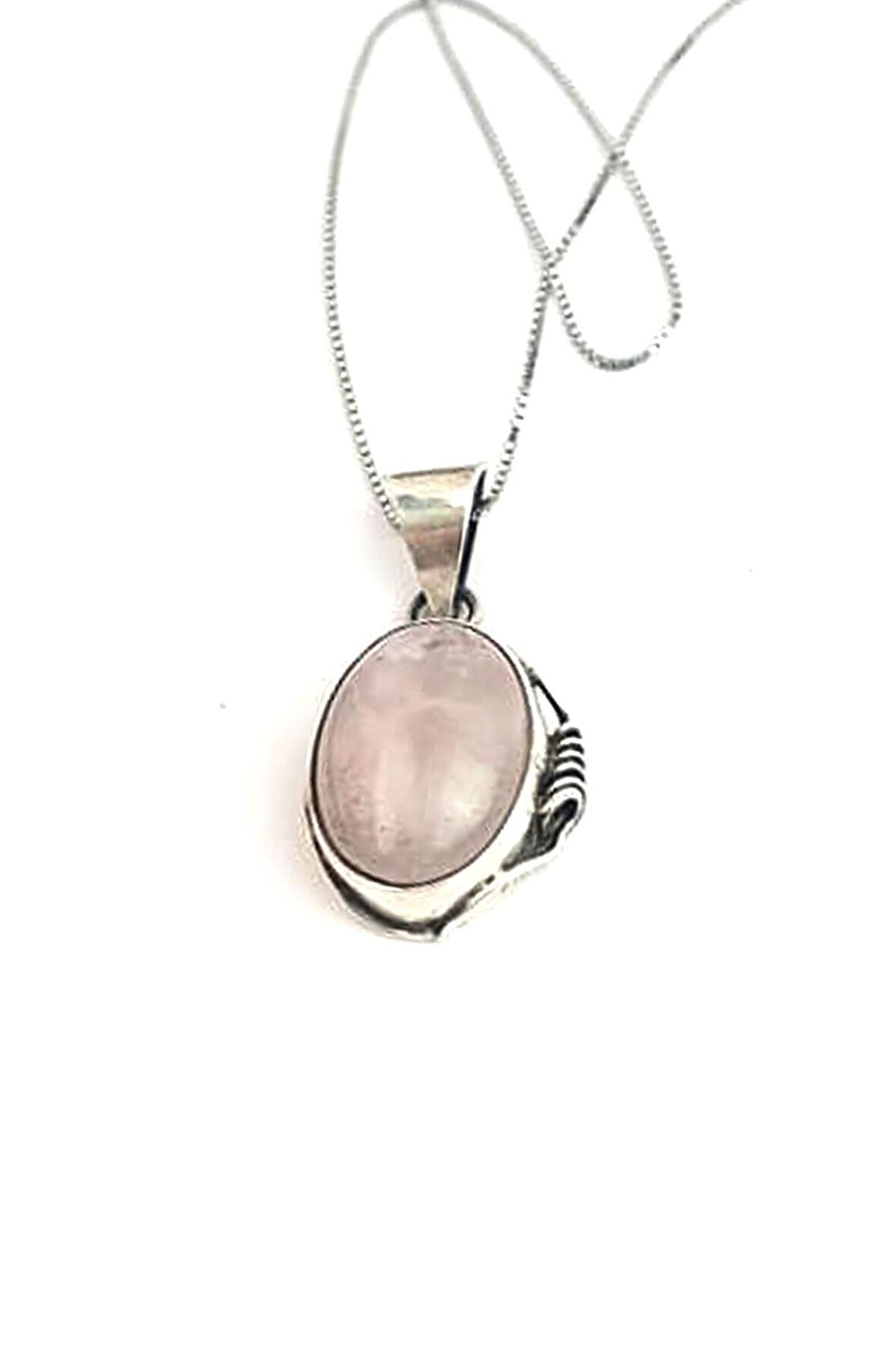 Tasarım el işi 925 ayar gümüş pembe kuvars taşlı kolye 