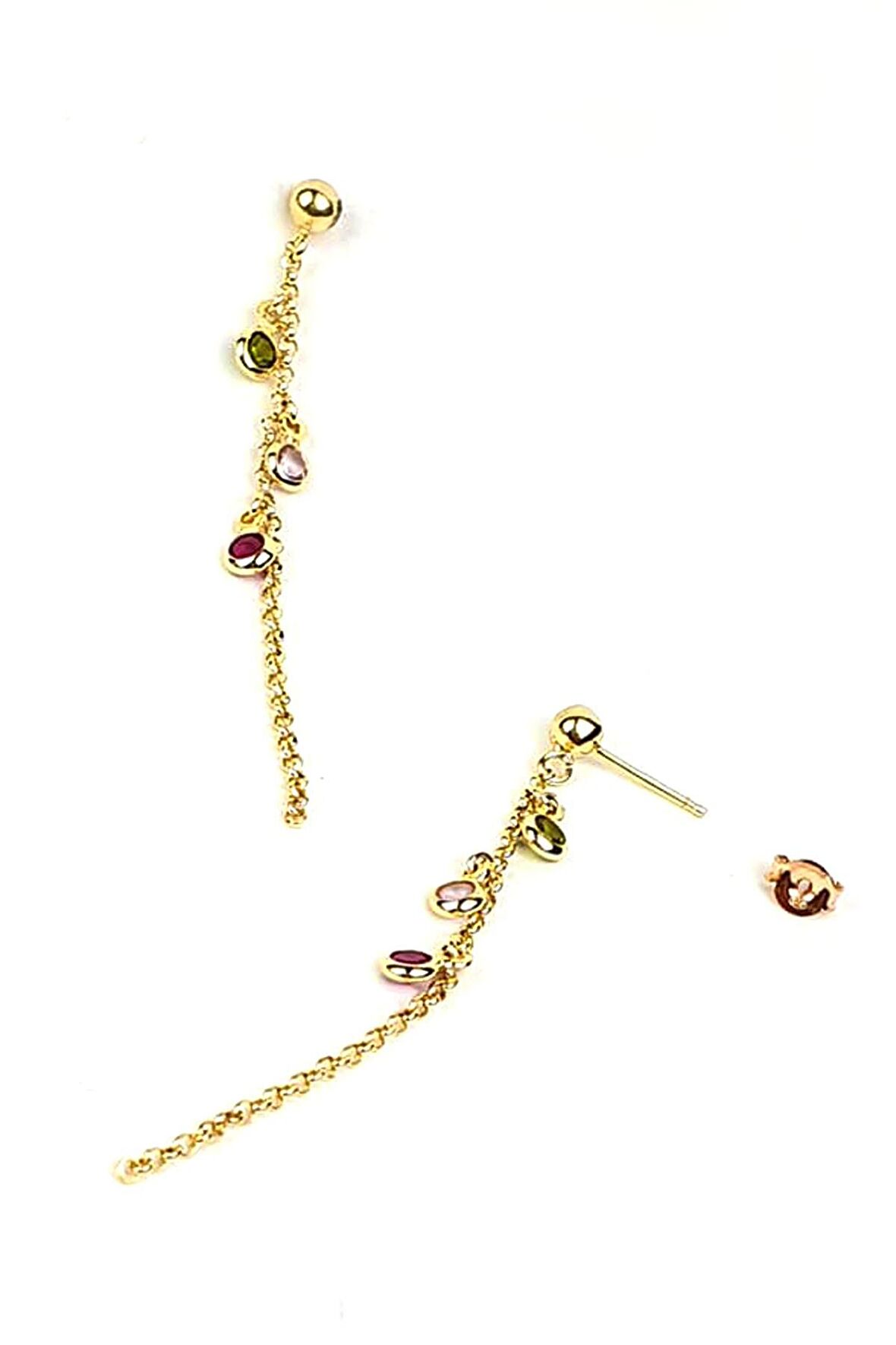 Renkli swarovski taşlı 925ayar gümüş altın kaplama sallantılı küpe 