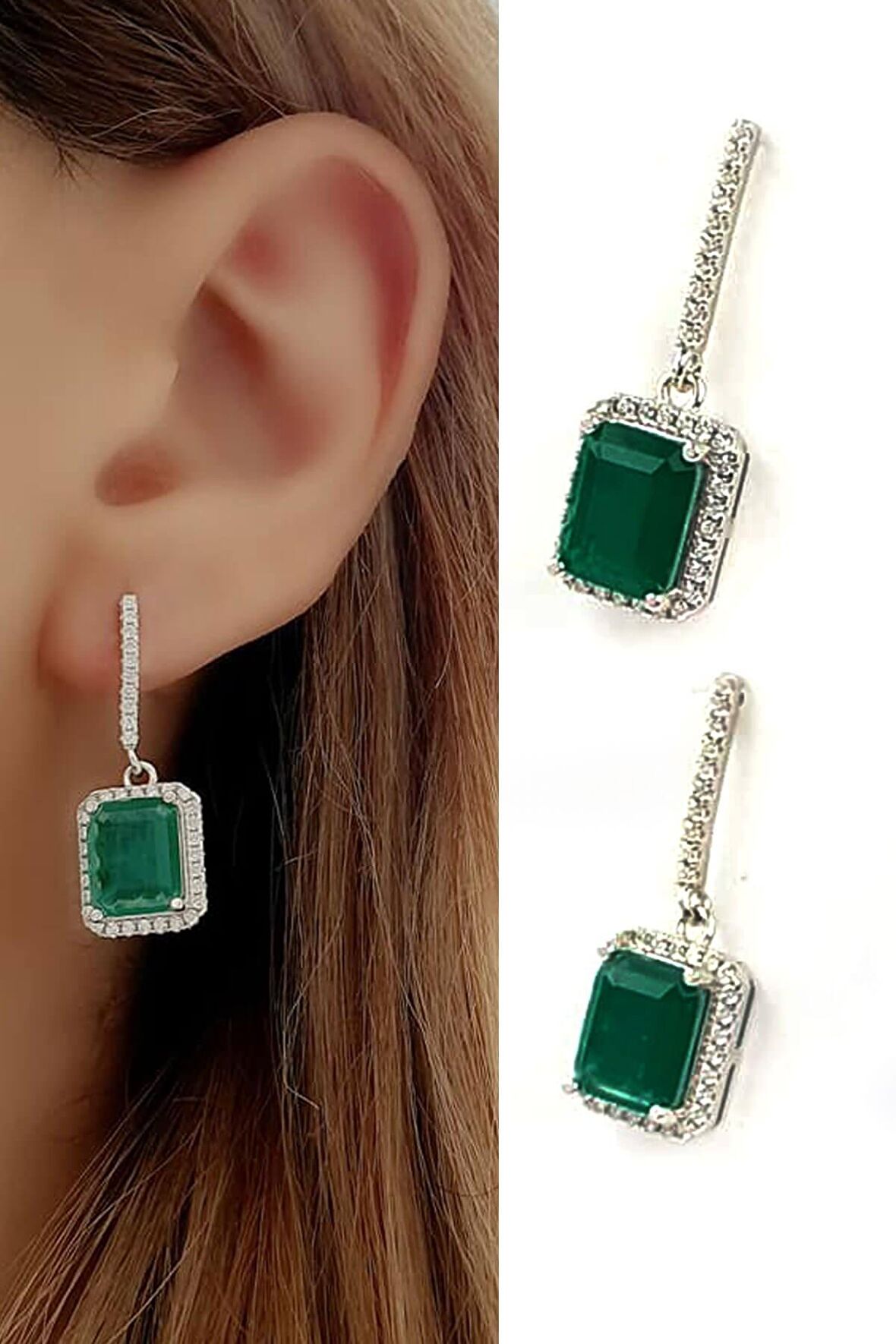 Sky Diamond green creative rubies 925 ayar gümüş lüks küpe