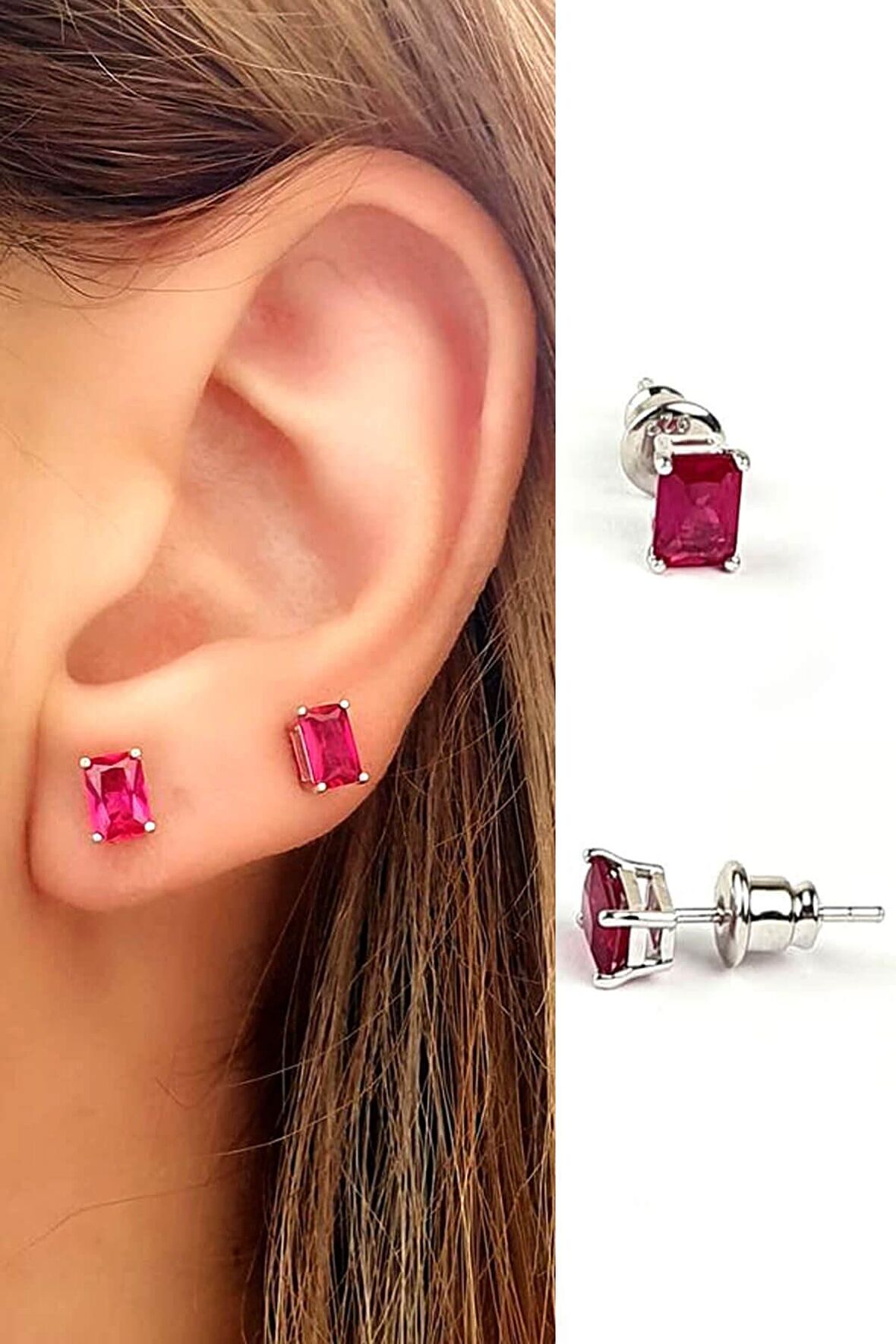 sky diamond Red creative rubies 925ayar gümüş minimal küpe 